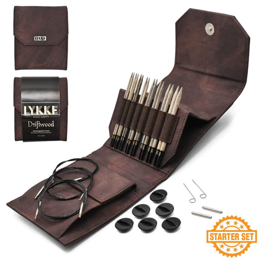 Lykke Knitting Needles - Driftwood Starter 5" Interchangeable Circular Needle Set - Cacao Denim Effect