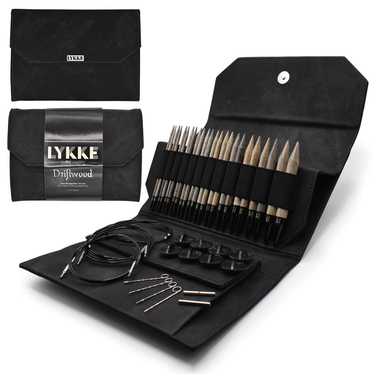 Lykke Knitting Needles - Driftwood 5" Interchangeable Circular Needle Set - Black Denim Effect