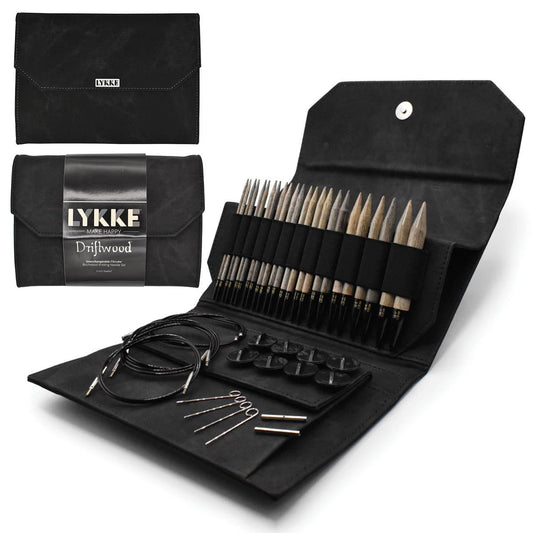 Lykke Knitting Needles - Driftwood 5" Interchangeable Circular Needle Set - Black Denim Effect
