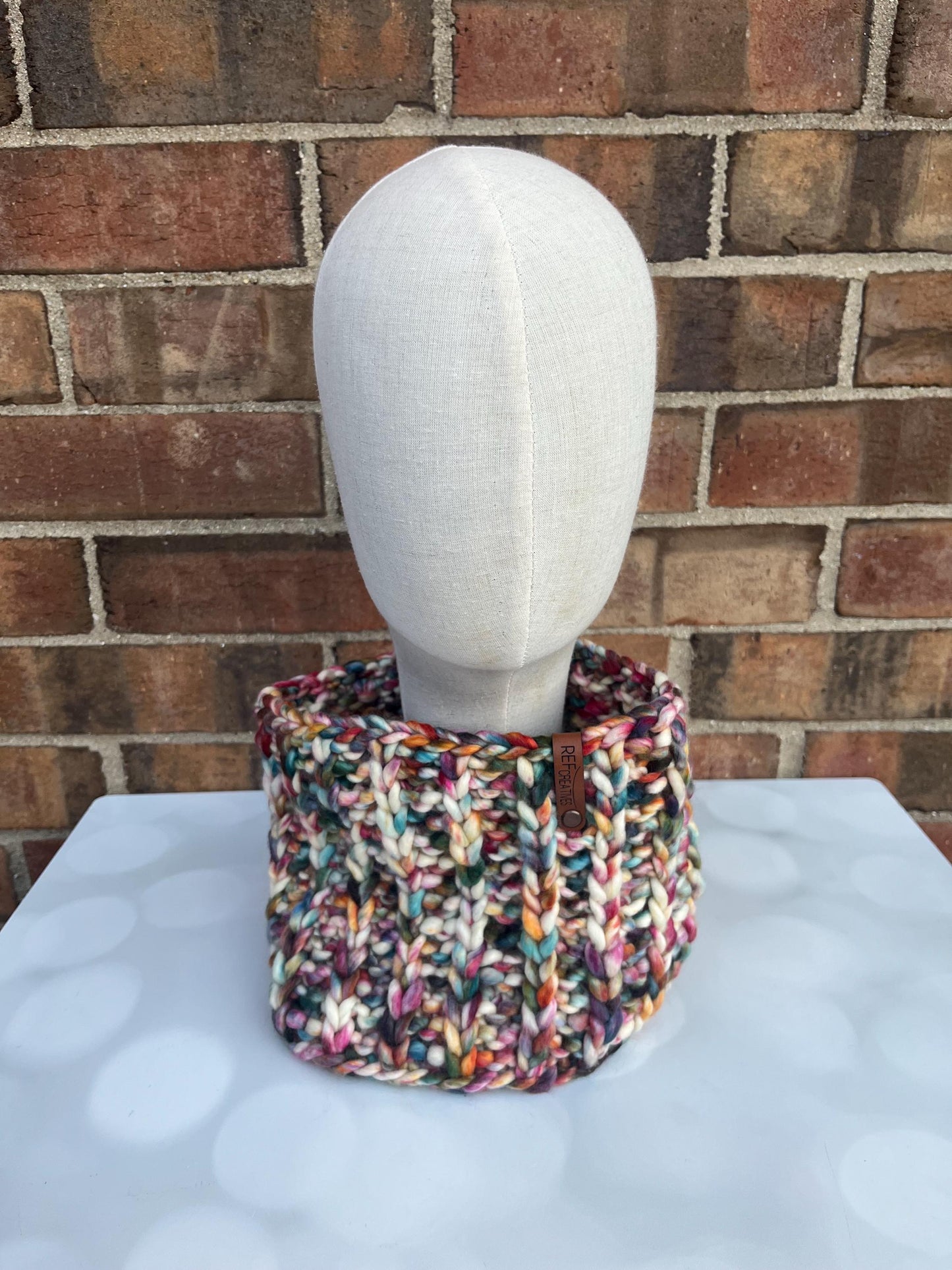 Luxury Muted Rainbow Merino Wool Knit Neckwarmer - Hand Knit Cowl with Hand Dyed Yarn