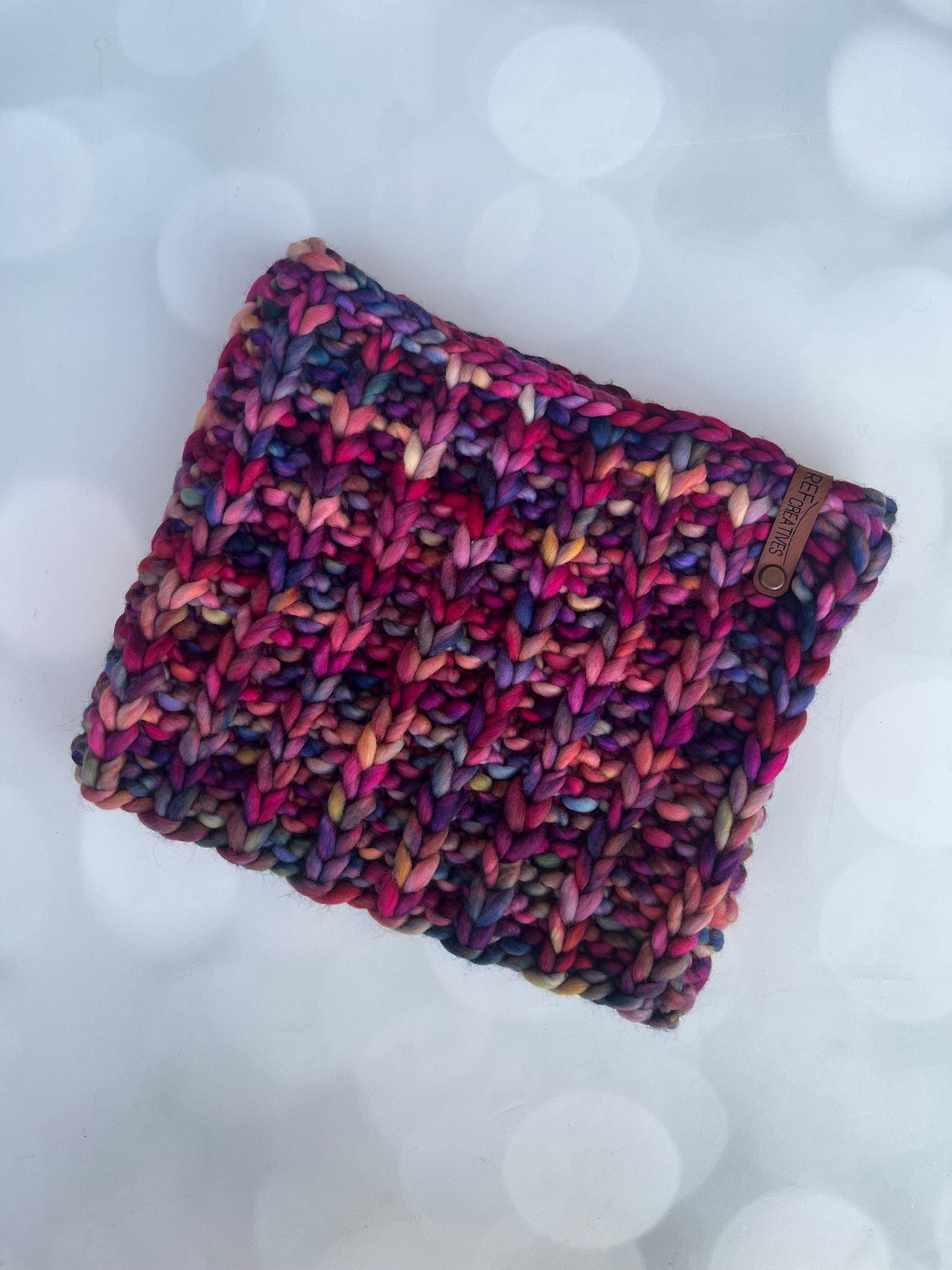 Luxury Pink Purple Blue Merino Wool Knit Neckwarmer - Hand Knit Cowl with Hand Dyed Yarn