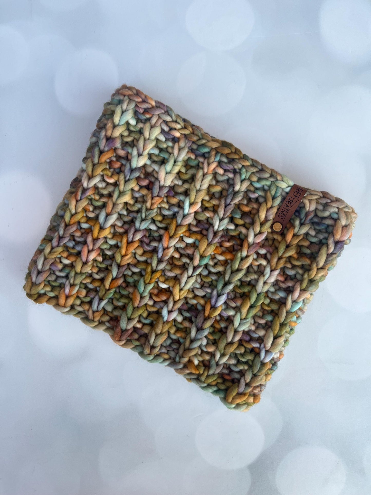 Luxury Orange Blue Merino Wool Knit Neckwarmer - Hand Knit Cowl with Hand Dyed Yarn