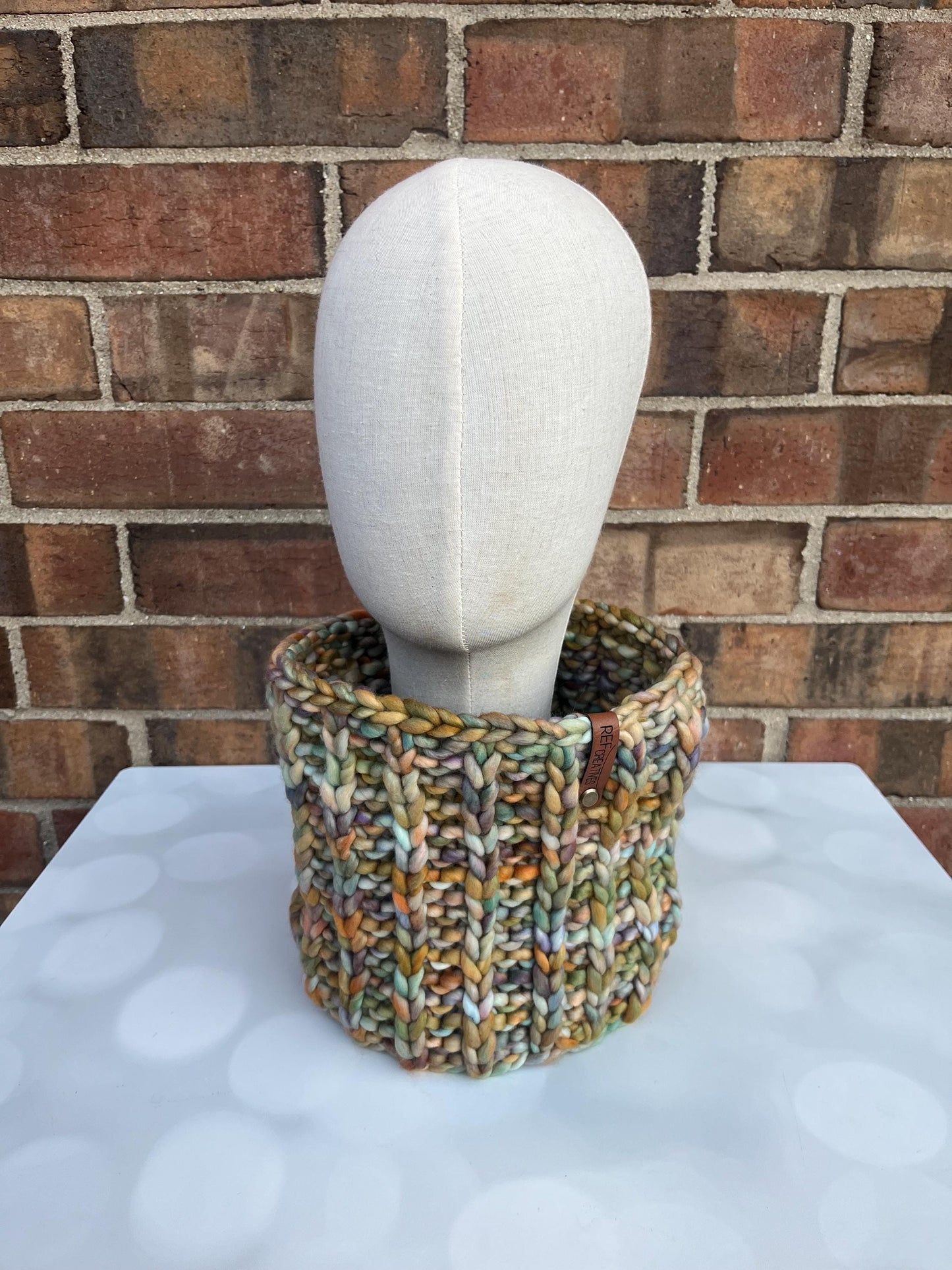 Luxury Orange Blue Merino Wool Knit Neckwarmer - Hand Knit Cowl with Hand Dyed Yarn