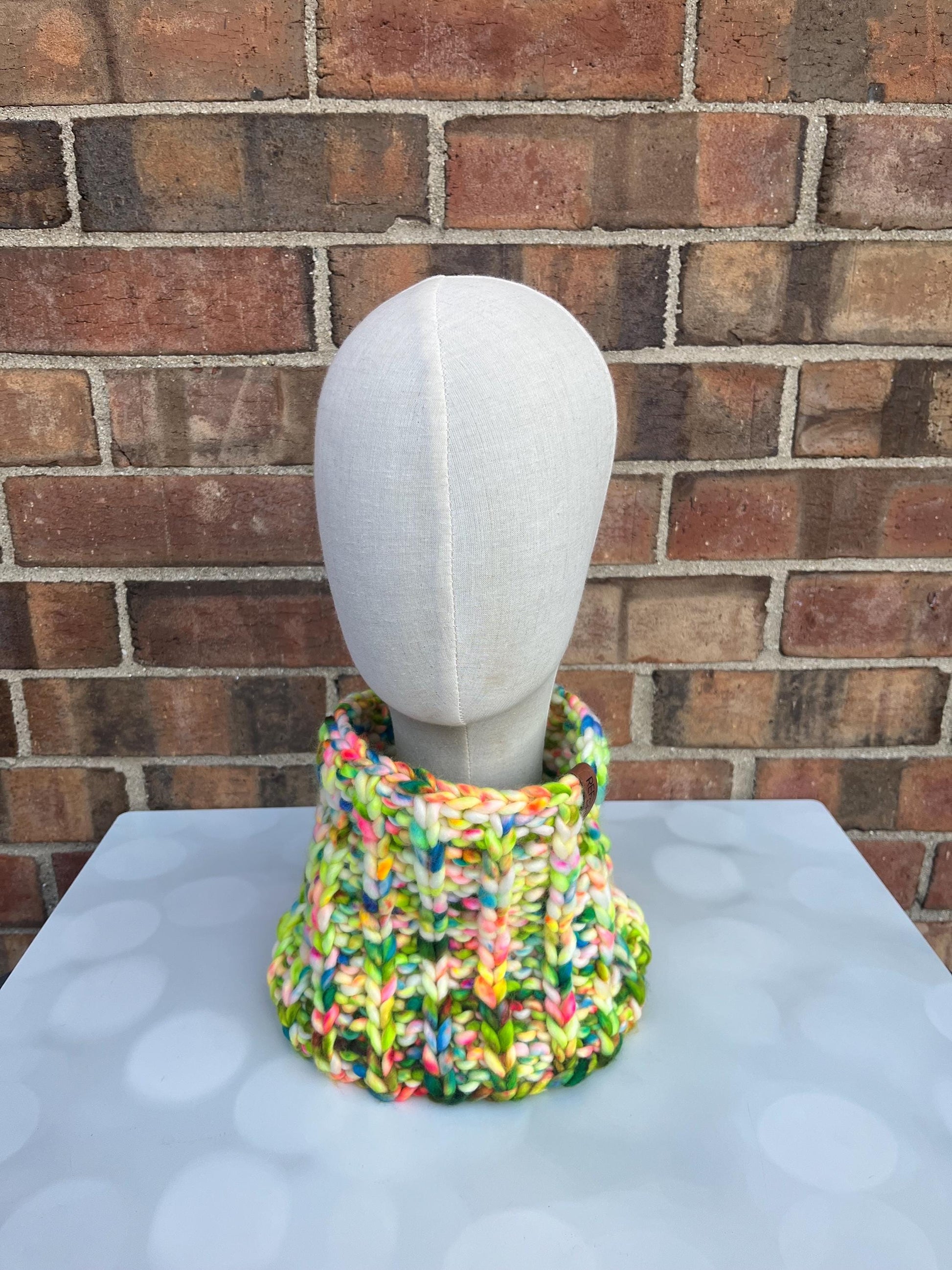 Luxury Lime Green Blue Pink Merino Wool Knit Neckwarmer - Hand Knit Cowl with Hand Dyed Yarn