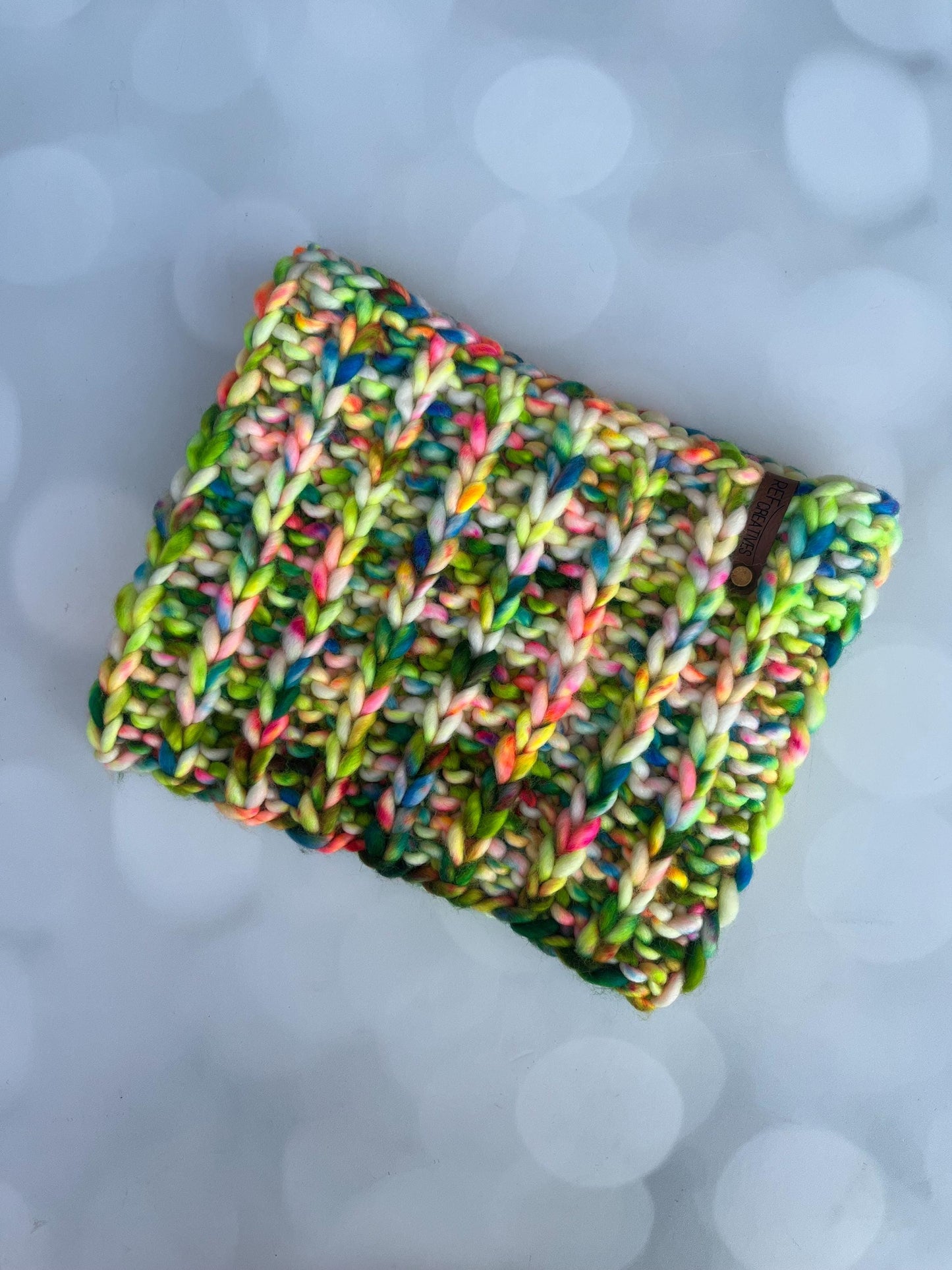 Luxury Lime Green Blue Pink Merino Wool Knit Neckwarmer - Hand Knit Cowl with Hand Dyed Yarn