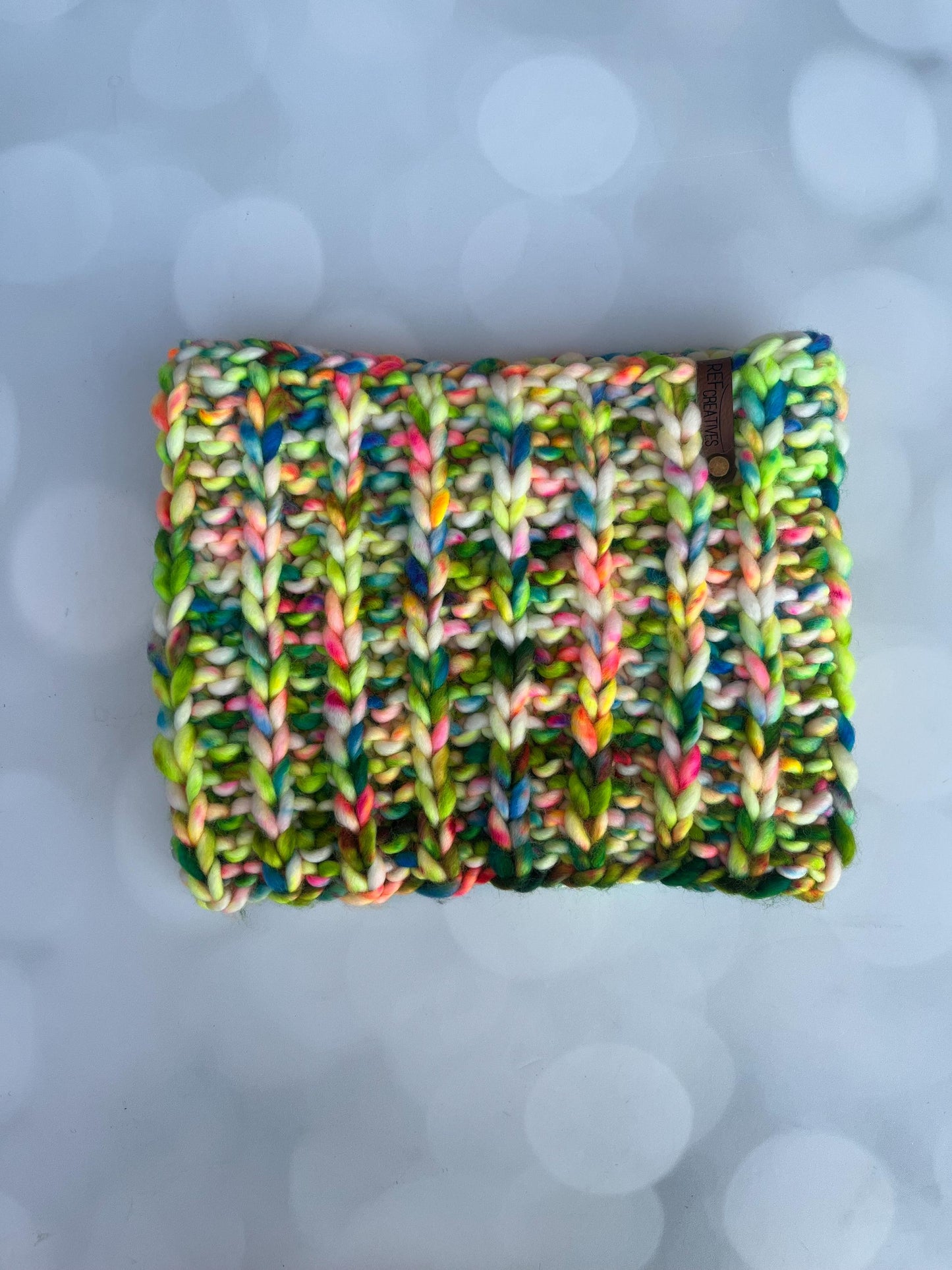 Luxury Lime Green Blue Pink Merino Wool Knit Neckwarmer - Hand Knit Cowl with Hand Dyed Yarn