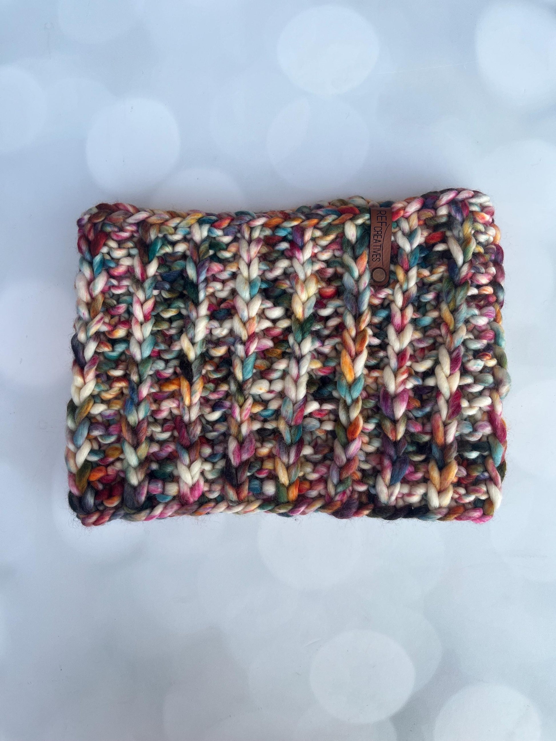 Luxury Muted Rainbow Merino Wool Knit Neckwarmer - Hand Knit Cowl with Hand Dyed Yarn