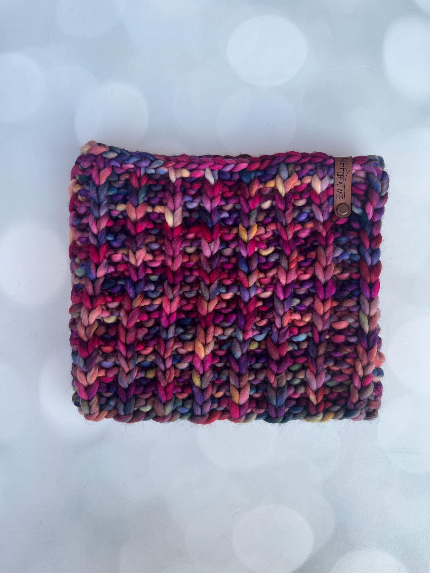 Luxury Pink Purple Blue Merino Wool Knit Neckwarmer - Hand Knit Cowl with Hand Dyed Yarn