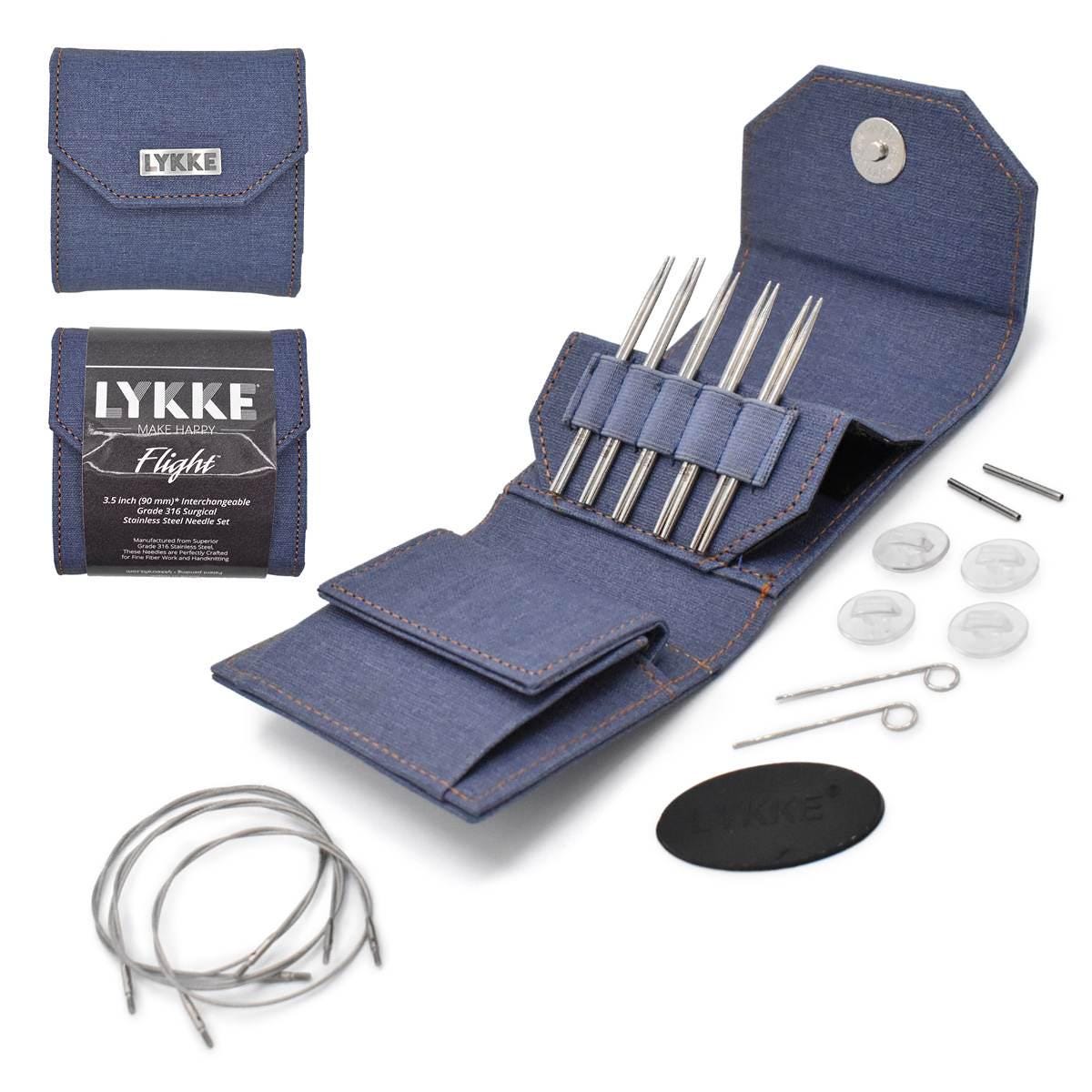 Lykke Knitting Needles - FLIGHT 3.5" Interchangeable Circular Needle Set - Mini, Standard - Faux Waxed Canvas - Purple, Maroon, Denim