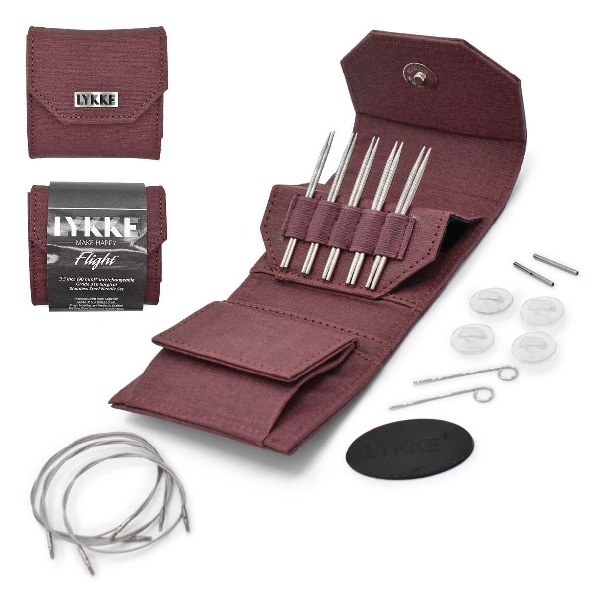 Lykke Knitting Needles - FLIGHT 3.5" Interchangeable Circular Needle Set - Mini, Standard - Faux Waxed Canvas - Purple, Maroon, Denim