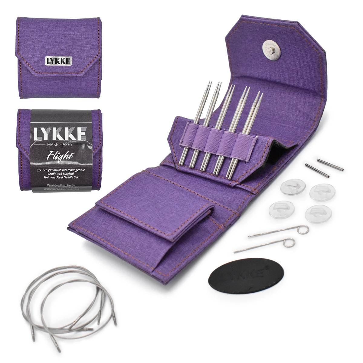 Lykke Knitting Needles - FLIGHT 3.5" Interchangeable Circular Needle Set - Mini, Standard - Faux Waxed Canvas - Purple, Maroon, Denim