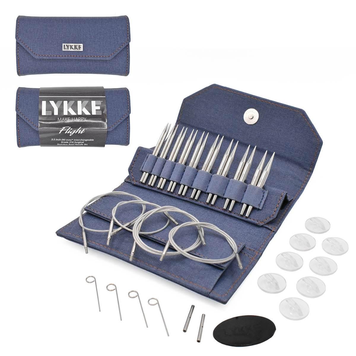 Lykke Knitting Needles - FLIGHT 3.5" Interchangeable Circular Needle Set - Mini, Standard - Faux Waxed Canvas - Purple, Maroon, Denim