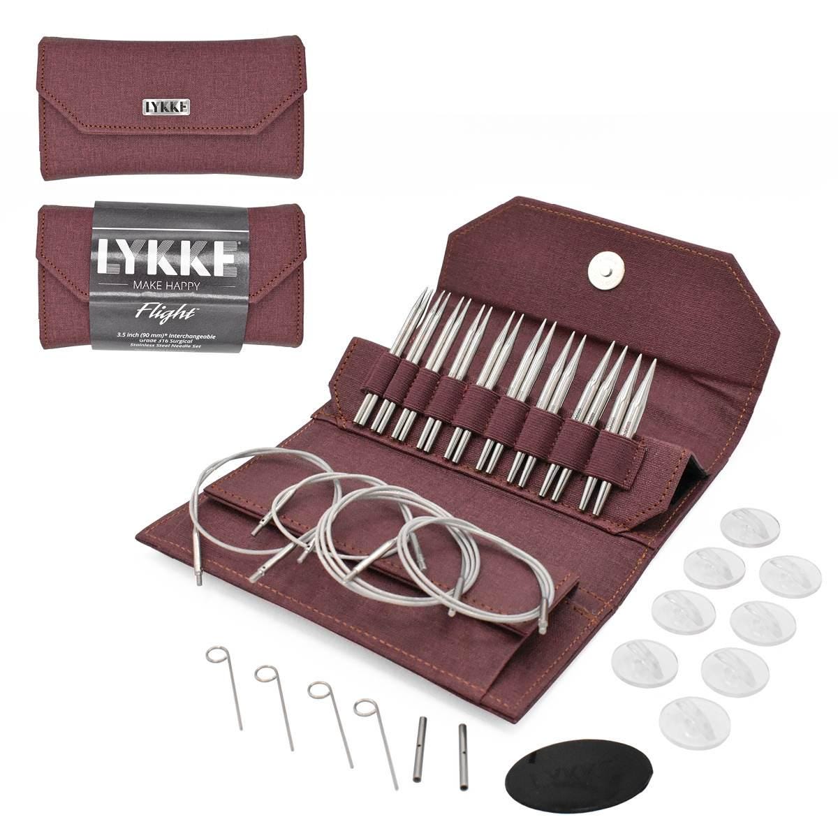 Lykke Knitting Needles - FLIGHT 3.5" Interchangeable Circular Needle Set - Mini, Standard - Faux Waxed Canvas - Purple, Maroon, Denim