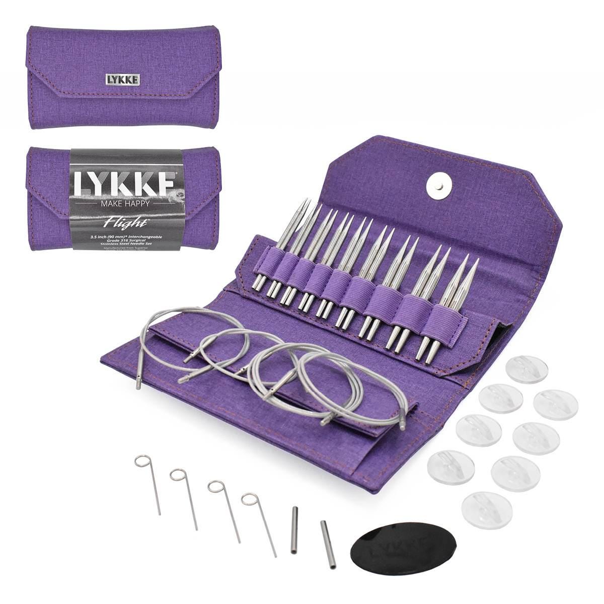 Lykke Knitting Needles - FLIGHT 3.5" Interchangeable Circular Needle Set - Mini, Standard - Faux Waxed Canvas - Purple, Maroon, Denim