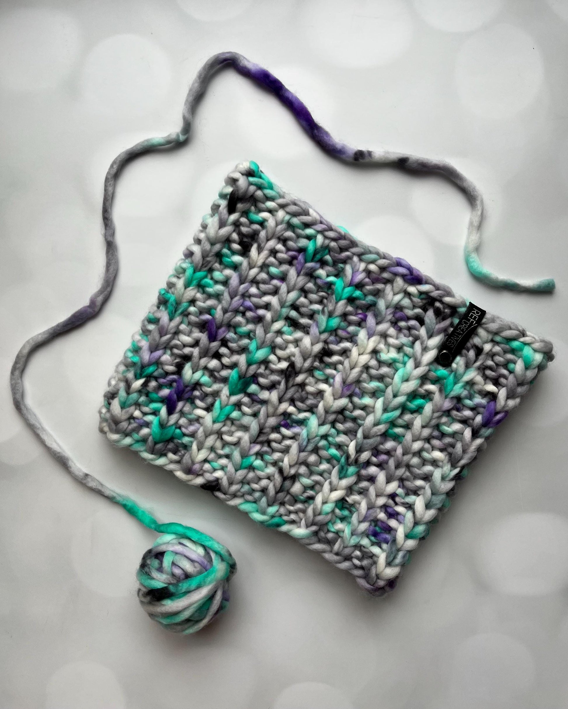Luxury Purple Aqua Grey Merino Wool Knit Neckwarmer - 90s Ski Bum Hand Knit Cowl with Hand Dyed Yarn