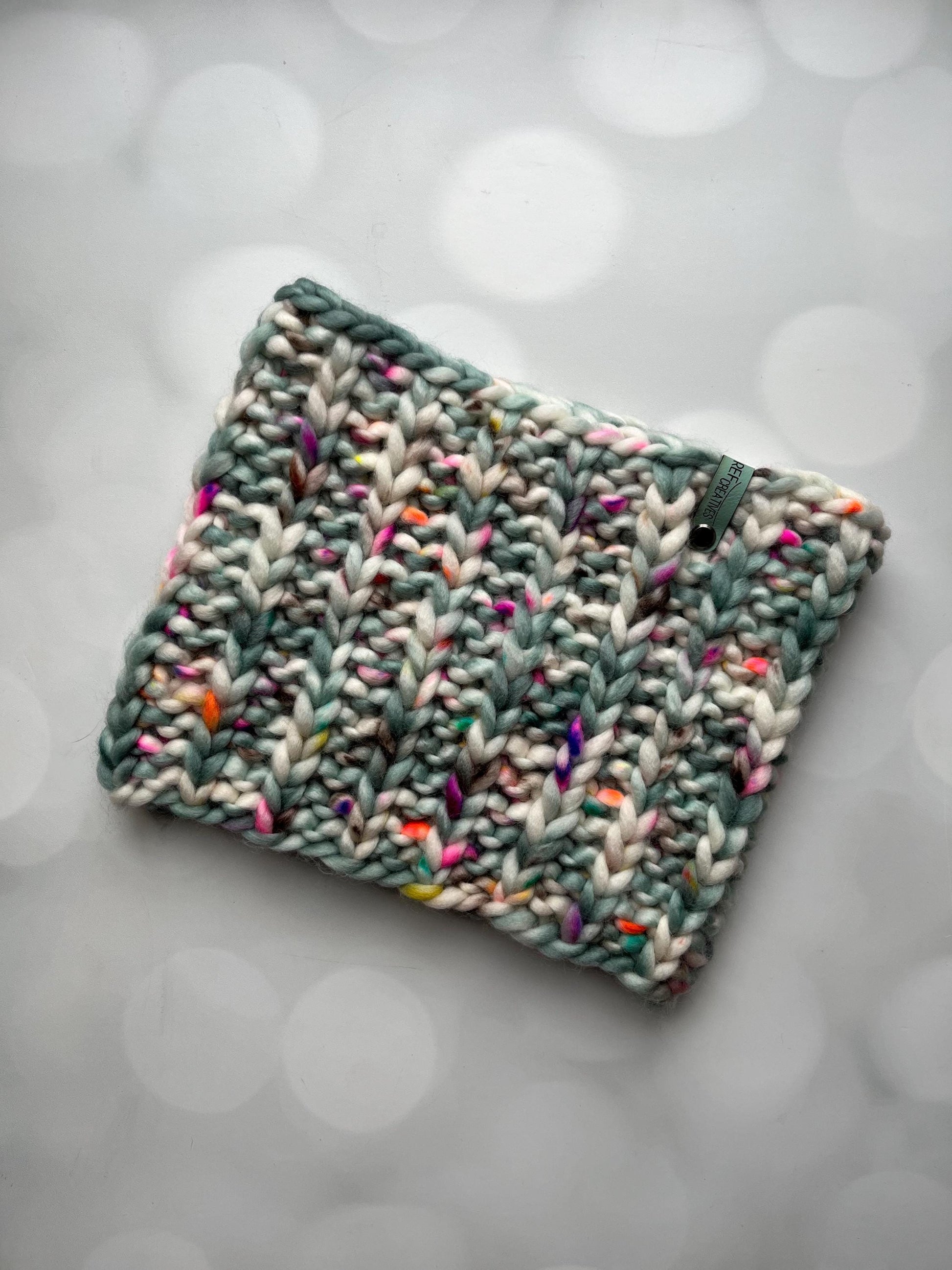 Luxury Grey-Green Slate Blue Speckled Merino Wool Knit Neckwarmer - Hand Knit Cowl with Hand Dyed Yarn