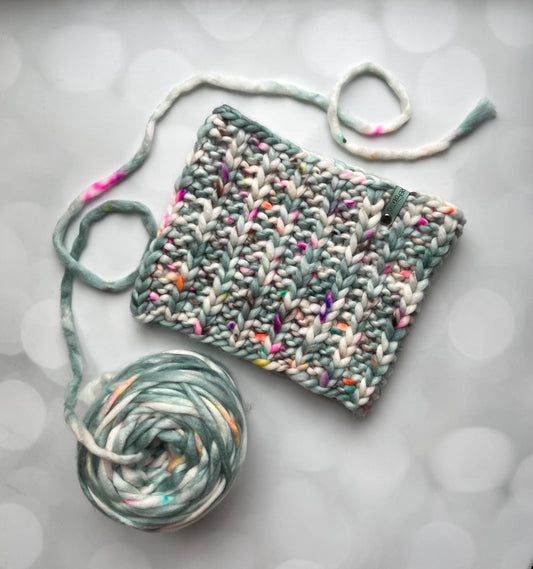Luxury Grey-Green Slate Blue Speckled Merino Wool Knit Neckwarmer - Hand Knit Cowl with Hand Dyed Yarn