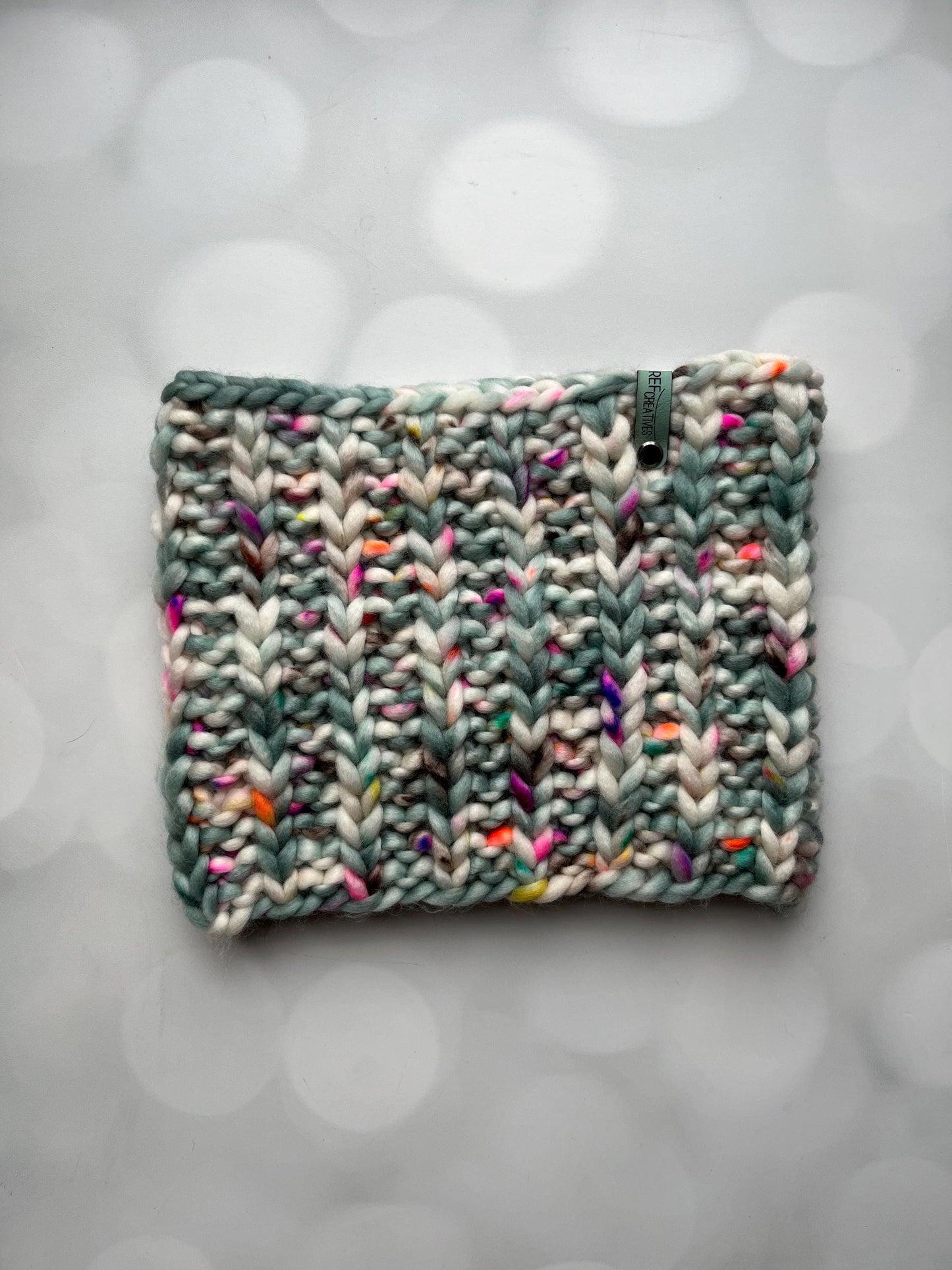 Luxury Grey-Green Slate Blue Speckled Merino Wool Knit Neckwarmer - Hand Knit Cowl with Hand Dyed Yarn
