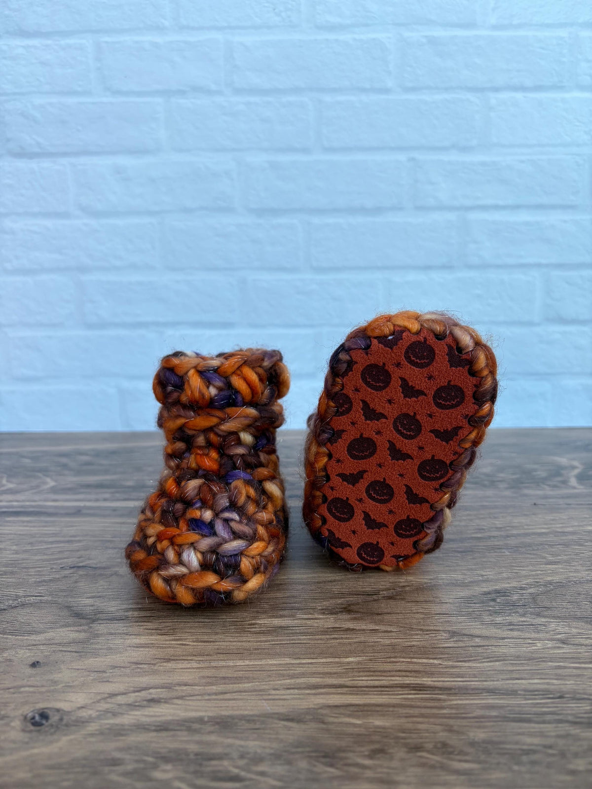 3-6 months - Luxury Sparkly Halloween Merino Wool Crochet Baby Booties - Hand Crocheted Baby Booties with Hand Dyed Yarn