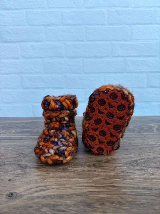 3-6 months - Luxury Sparkly Halloween Merino Wool Crochet Baby Booties - Hand Crocheted Baby Booties with Hand Dyed Yarn