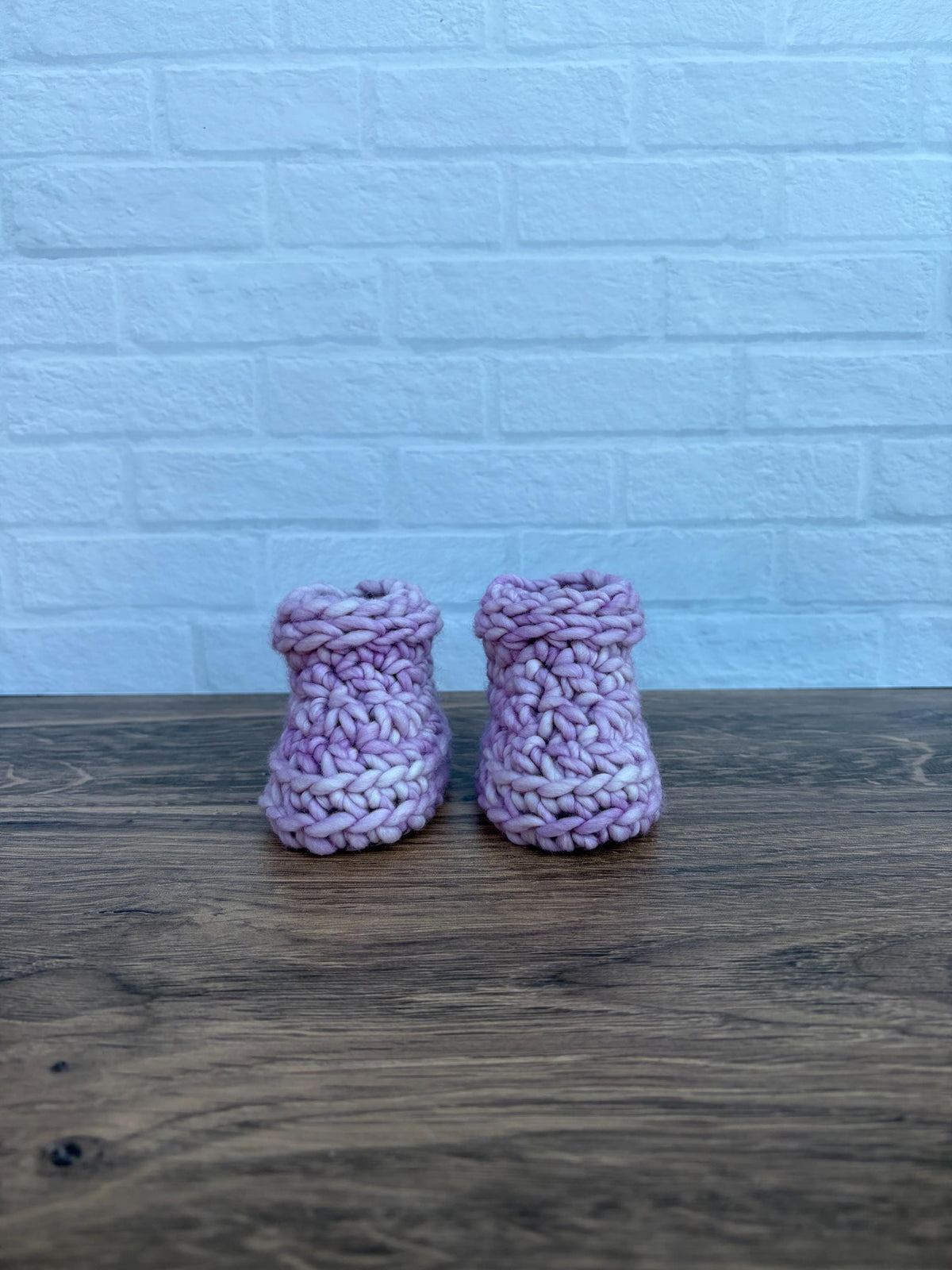 0-3 months - Luxury Lavender “Hello Cupcake” Merino Wool Crochet Baby Booties - Hand Crocheted Baby Booties with Hand Dyed Yarn