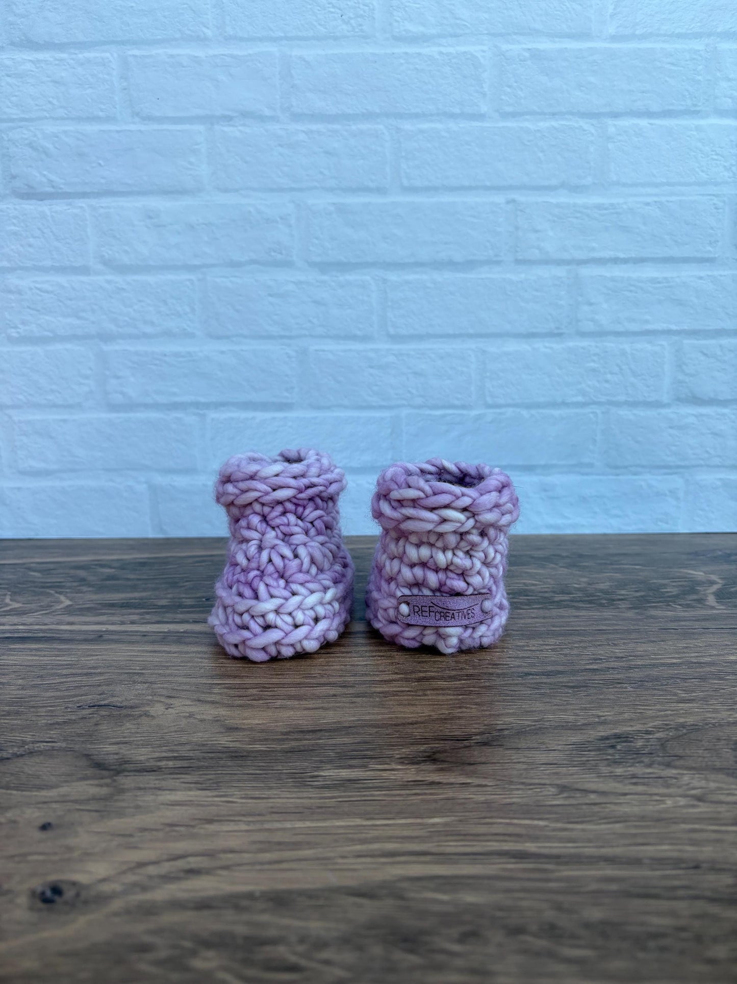 0-3 months - Luxury Lavender “Hello Cupcake” Merino Wool Crochet Baby Booties - Hand Crocheted Baby Booties with Hand Dyed Yarn