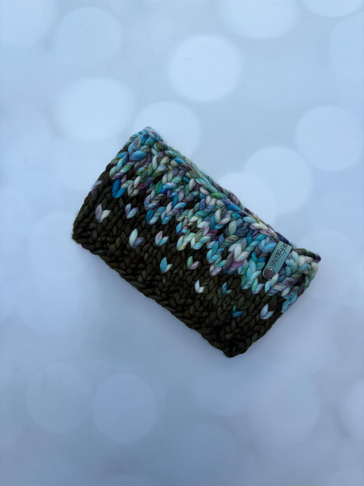 Luxury Olive and Blue Hand Knit Merino Wool Ear Warmer with Hand Dyed Yarn