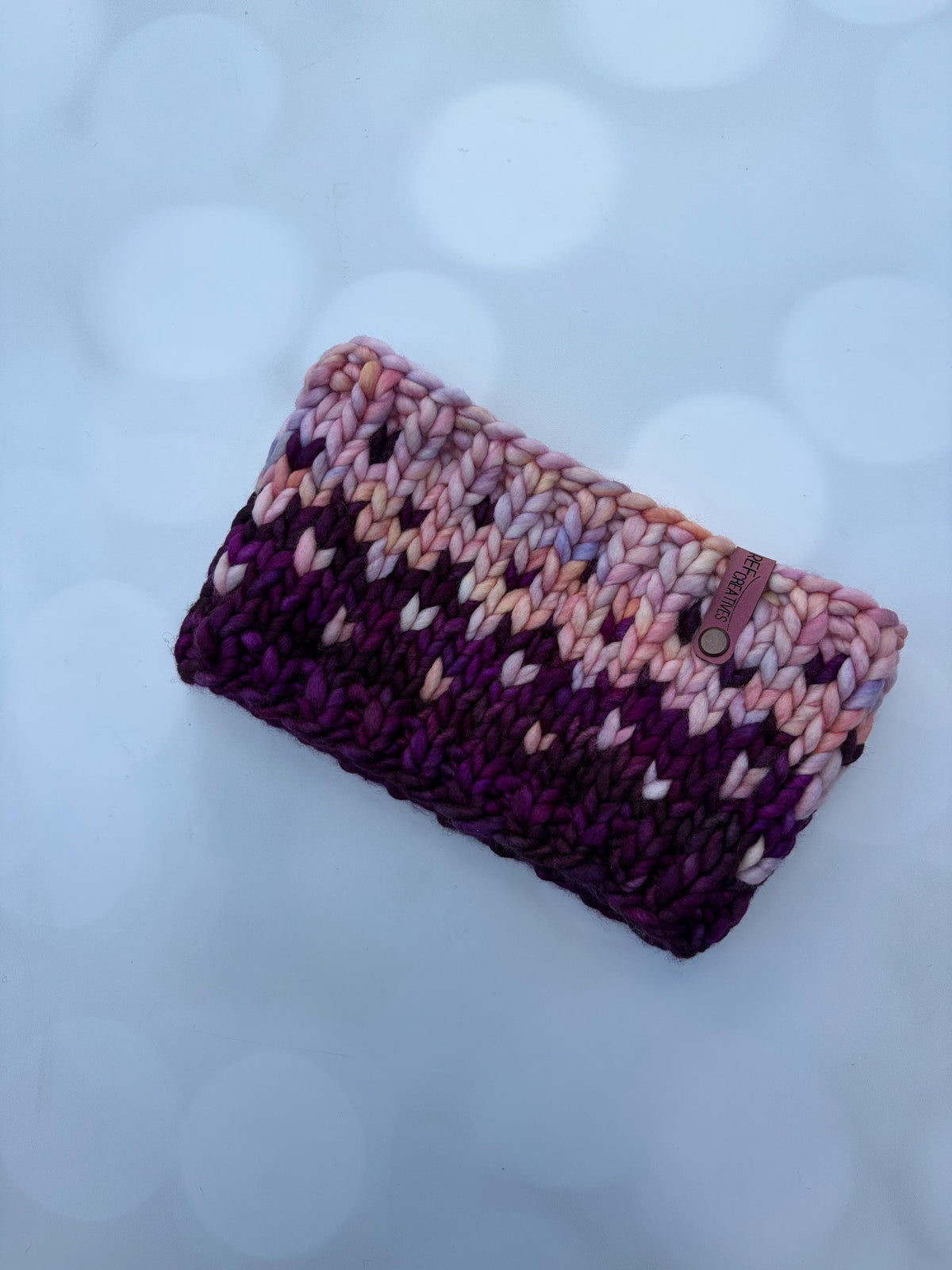 Luxury Purple and Pink Hand Knit Merino Wool Ear Warmer with Hand Dyed Yarn