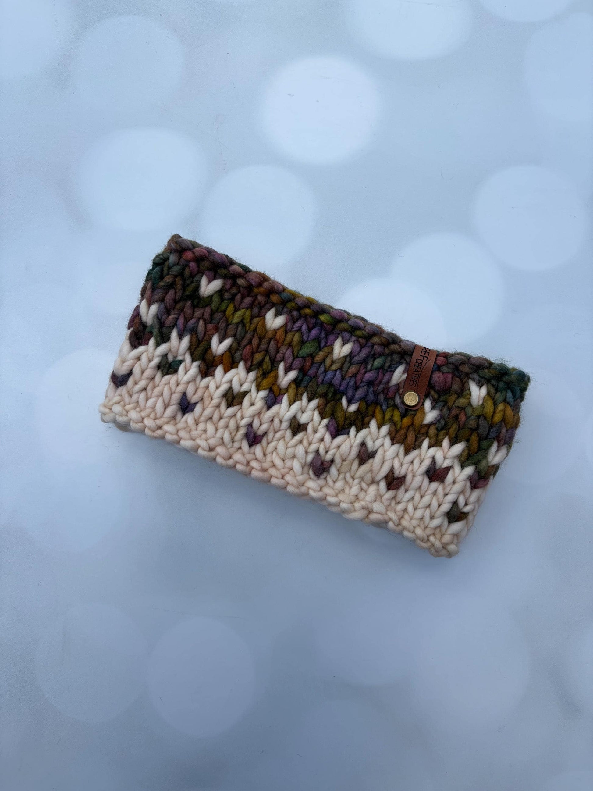 Luxury Warm Tones and Cream Hand Knit Merino Wool Ear Warmer with Hand Dyed Yarn
