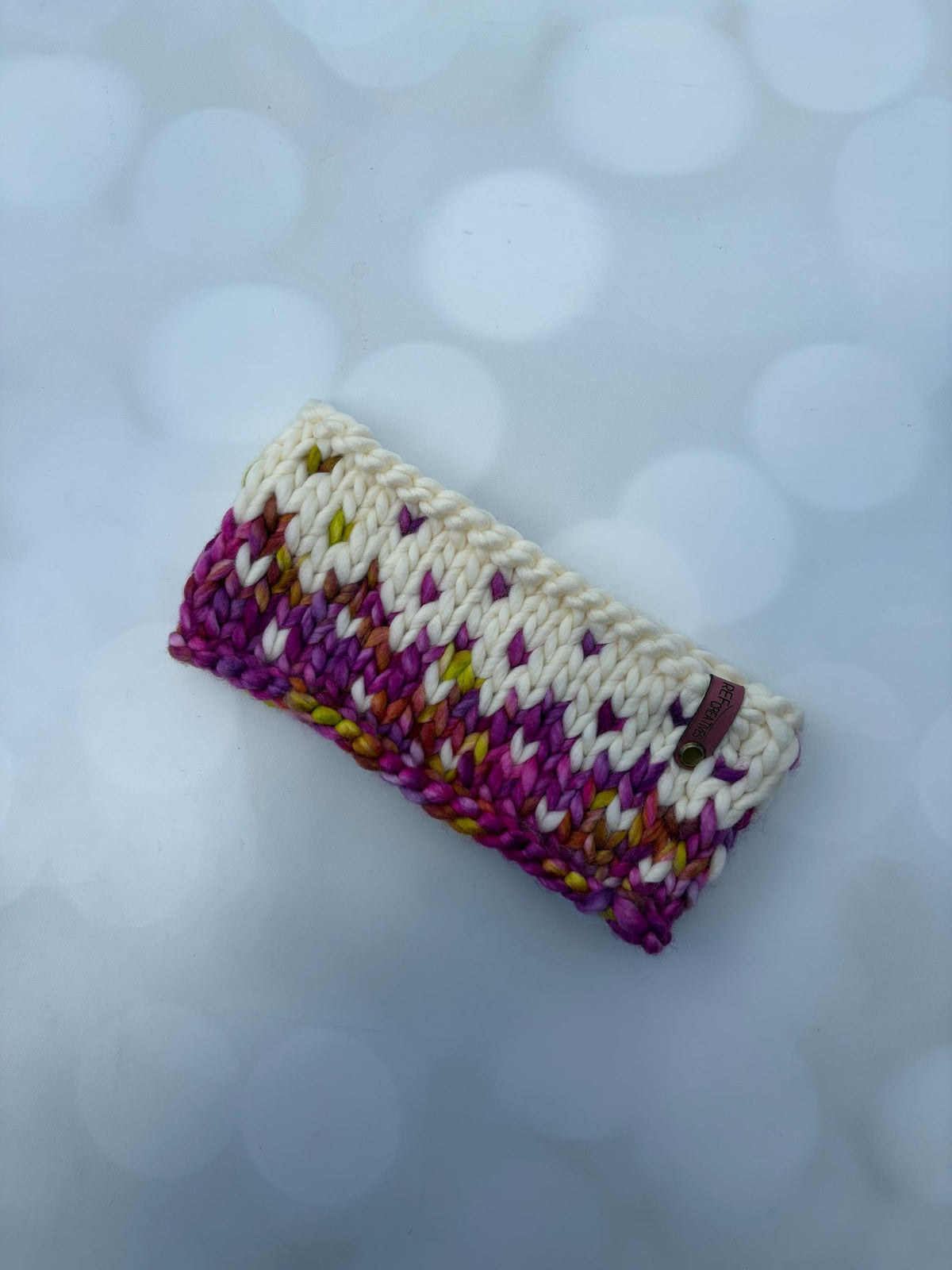 Luxury Purple and White Hand Knit Merino Wool Ear Warmer with Hand Dyed Yarn