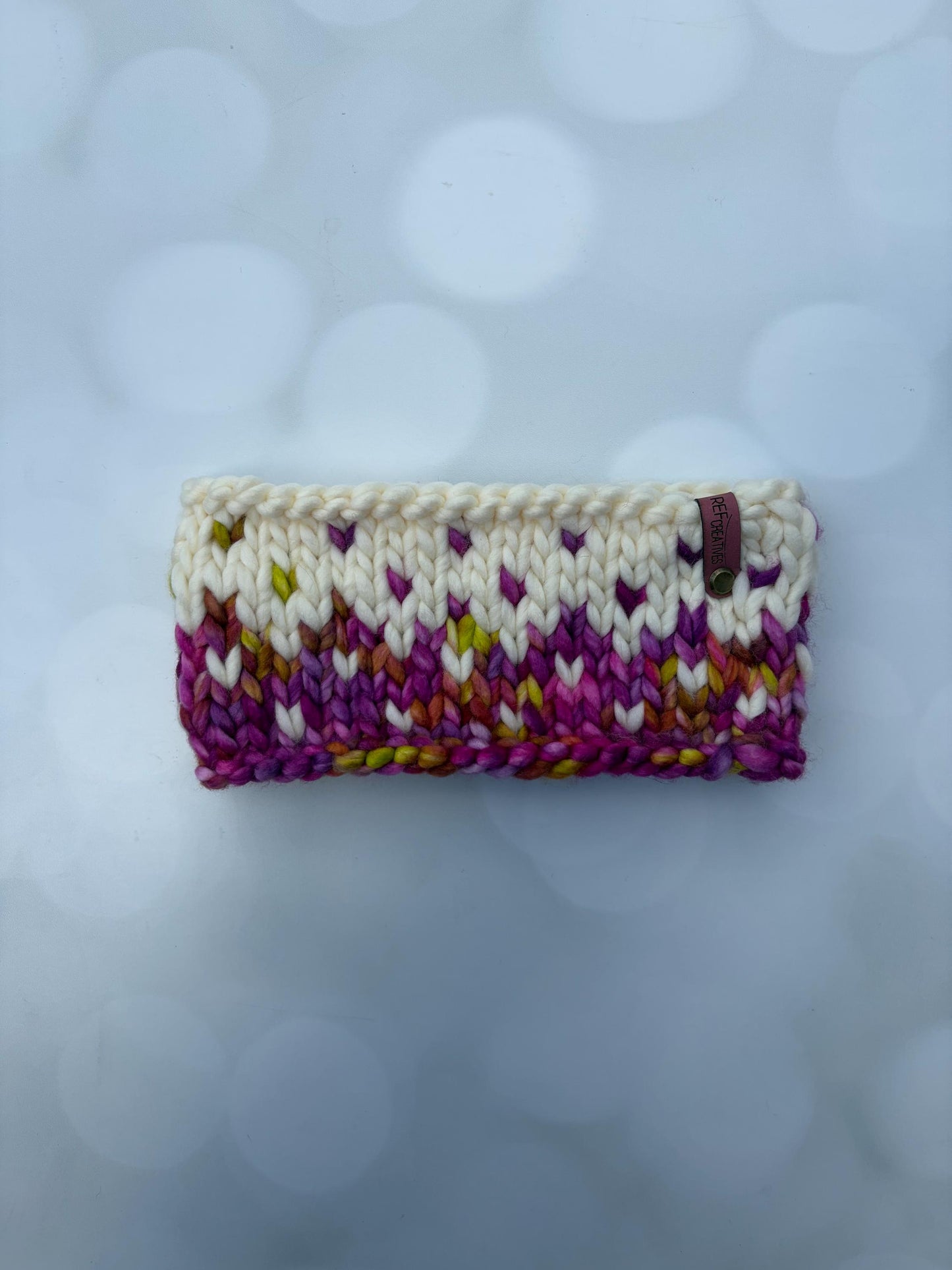 Luxury Purple and White Hand Knit Merino Wool Ear Warmer with Hand Dyed Yarn