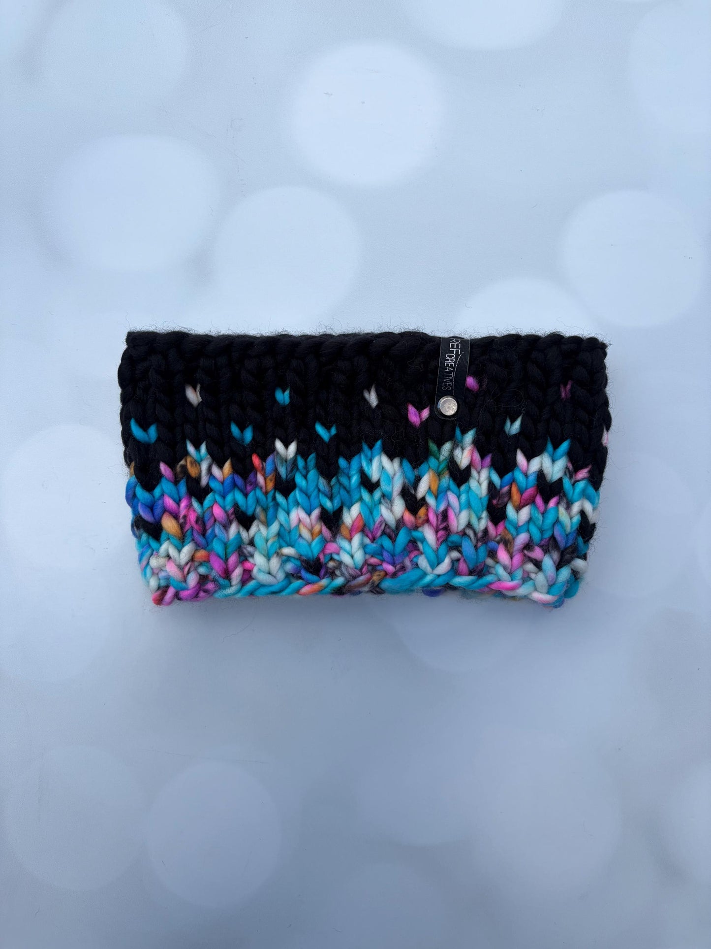 Luxury Blue Pink Black Hand Knit Merino Wool Ear Warmer with Hand Dyed Yarn