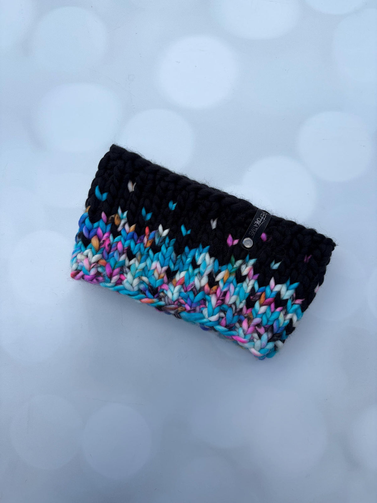 Luxury Blue Pink Black Hand Knit Merino Wool Ear Warmer with Hand Dyed Yarn