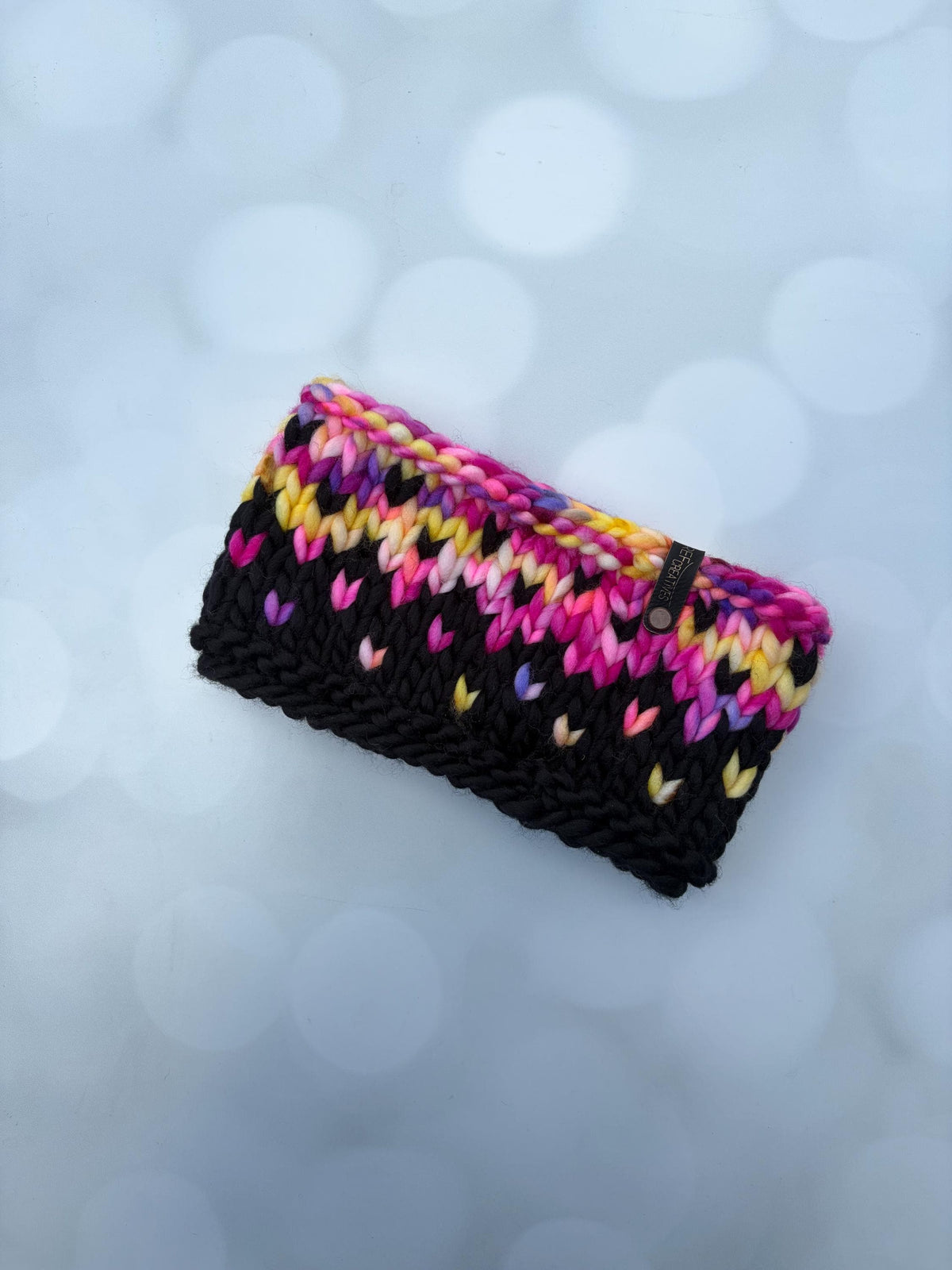Luxury Sunset and Black Hand Knit Merino Wool Ear Warmer with Hand Dyed Yarn