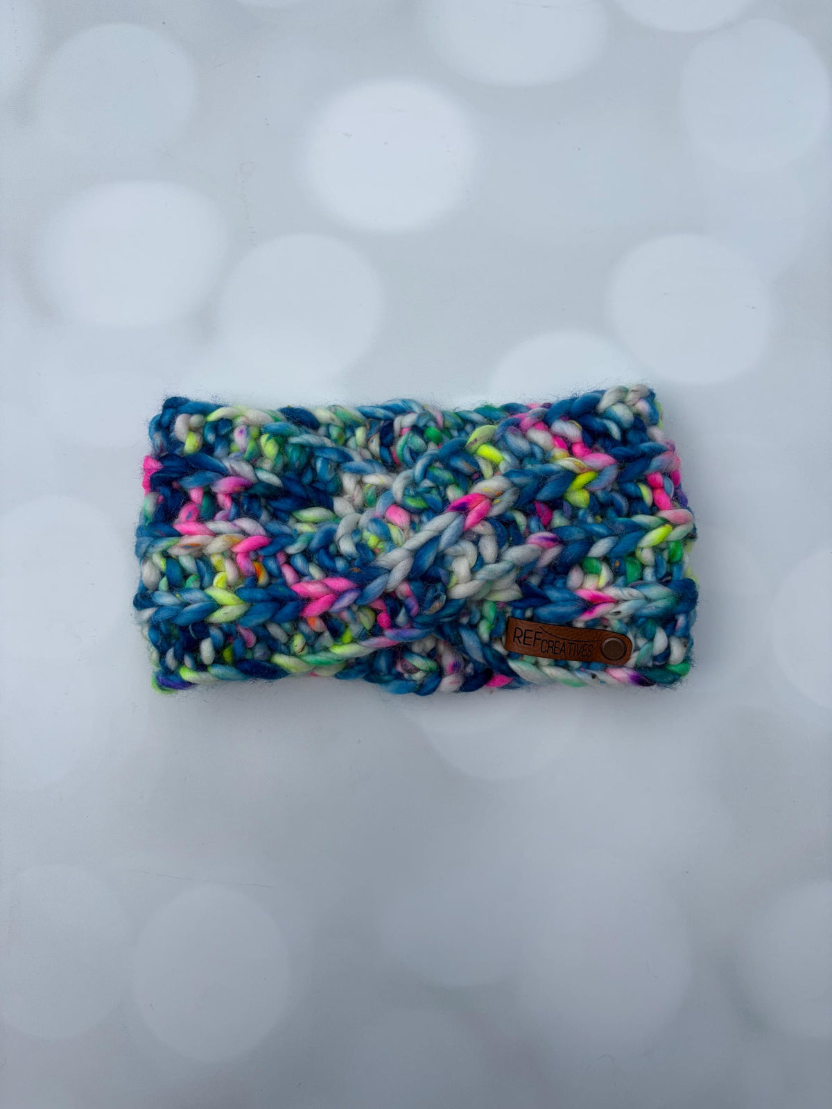 Luxury Blue and White Tweed Hand Knit Ear Warmer with Hand Dyed Yarn