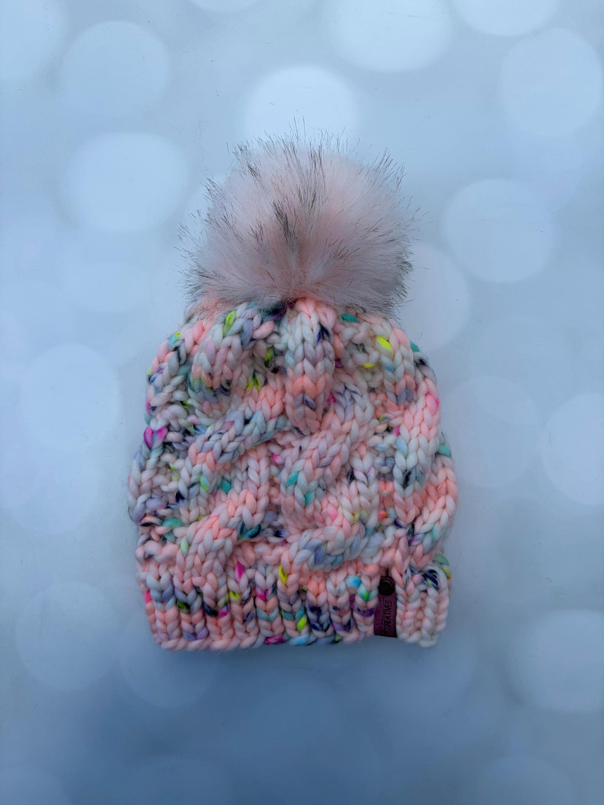 Luxury Pale Pink Speckled Cabled Merino Wool Knit Hat - Cables Hand Knit Hat with Hand Dyed Yarn