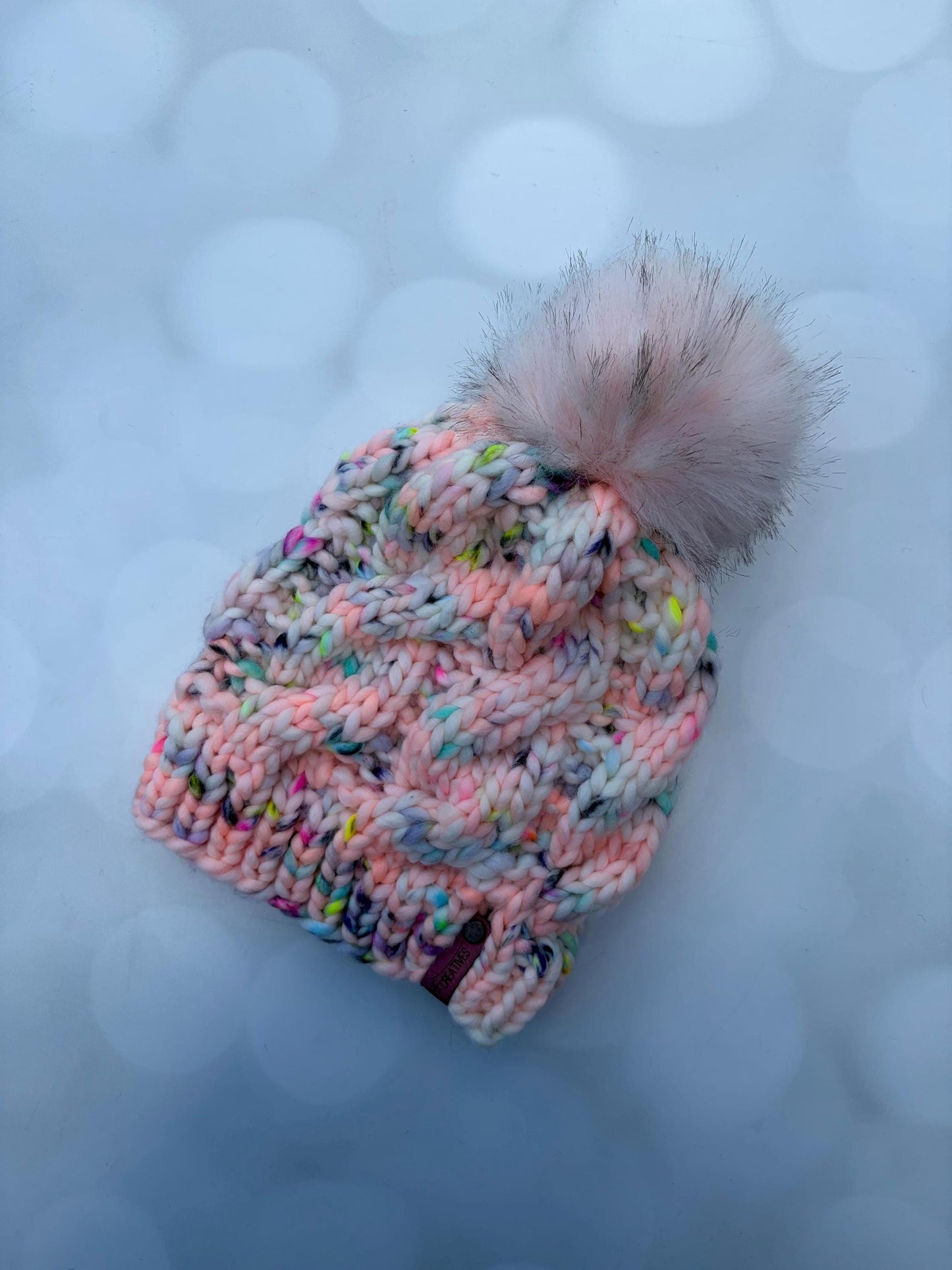 Luxury Pale Pink Speckled Cabled Merino Wool Knit Hat - Cables Hand Knit Hat with Hand Dyed Yarn