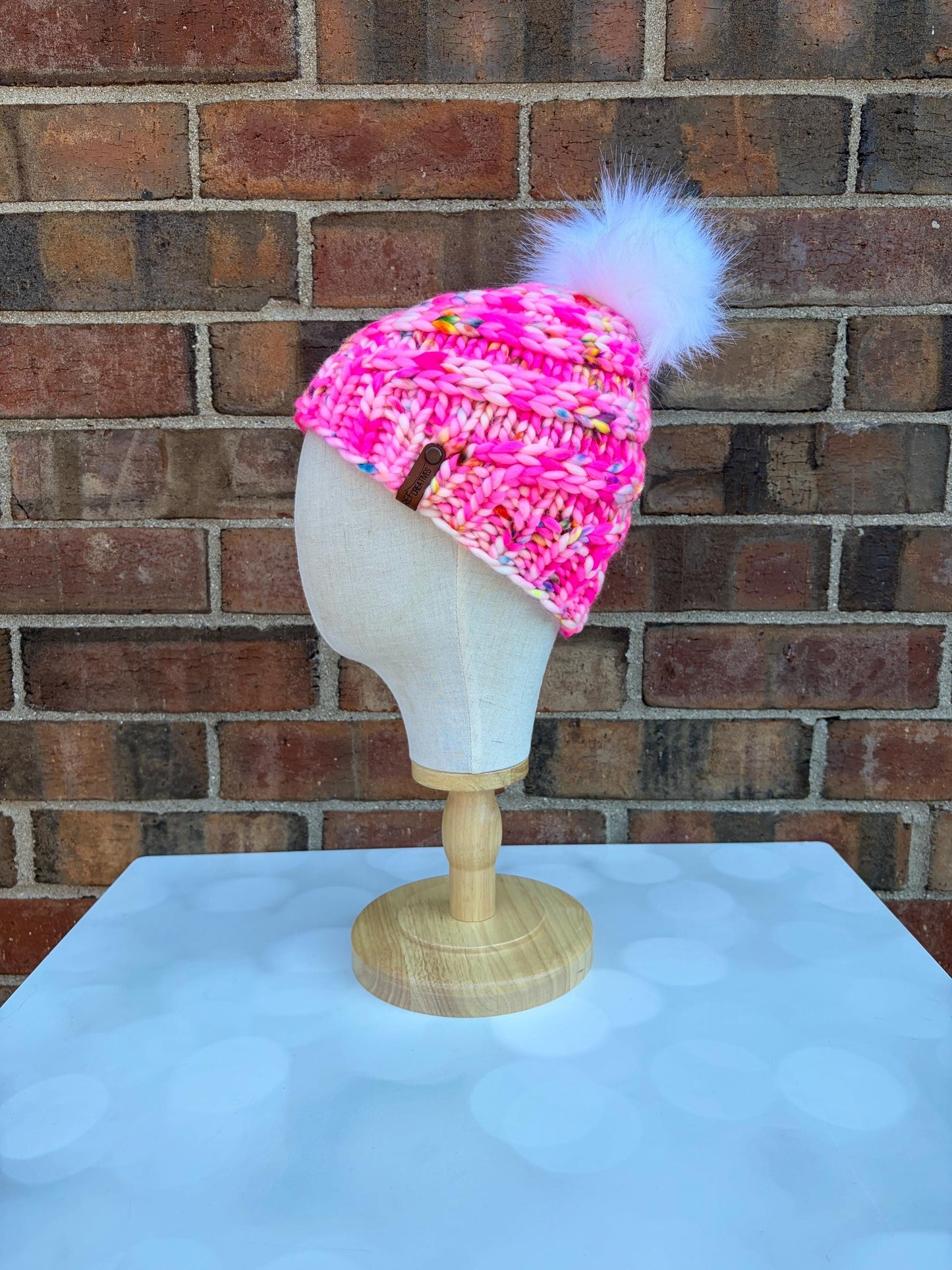 Luxury Hot Pink Merino Wool Knit Hat - Neon Pink Swirls Hand Knit Hat with Hand Dyed Yarn