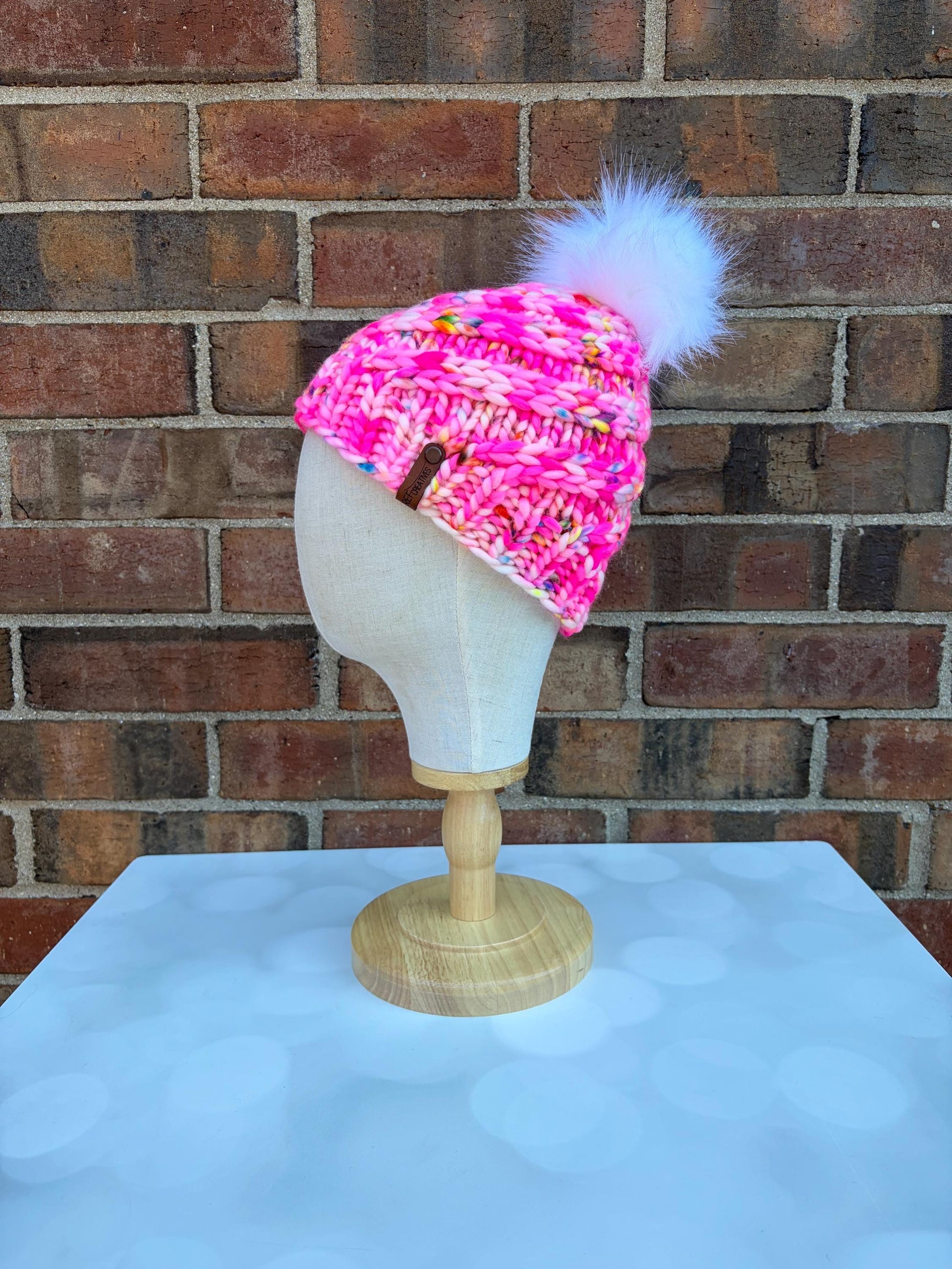 Luxury Hot Pink Merino Wool Knit Hat - Neon Pink Swirls Hand Knit Hat with Hand Dyed Yarn