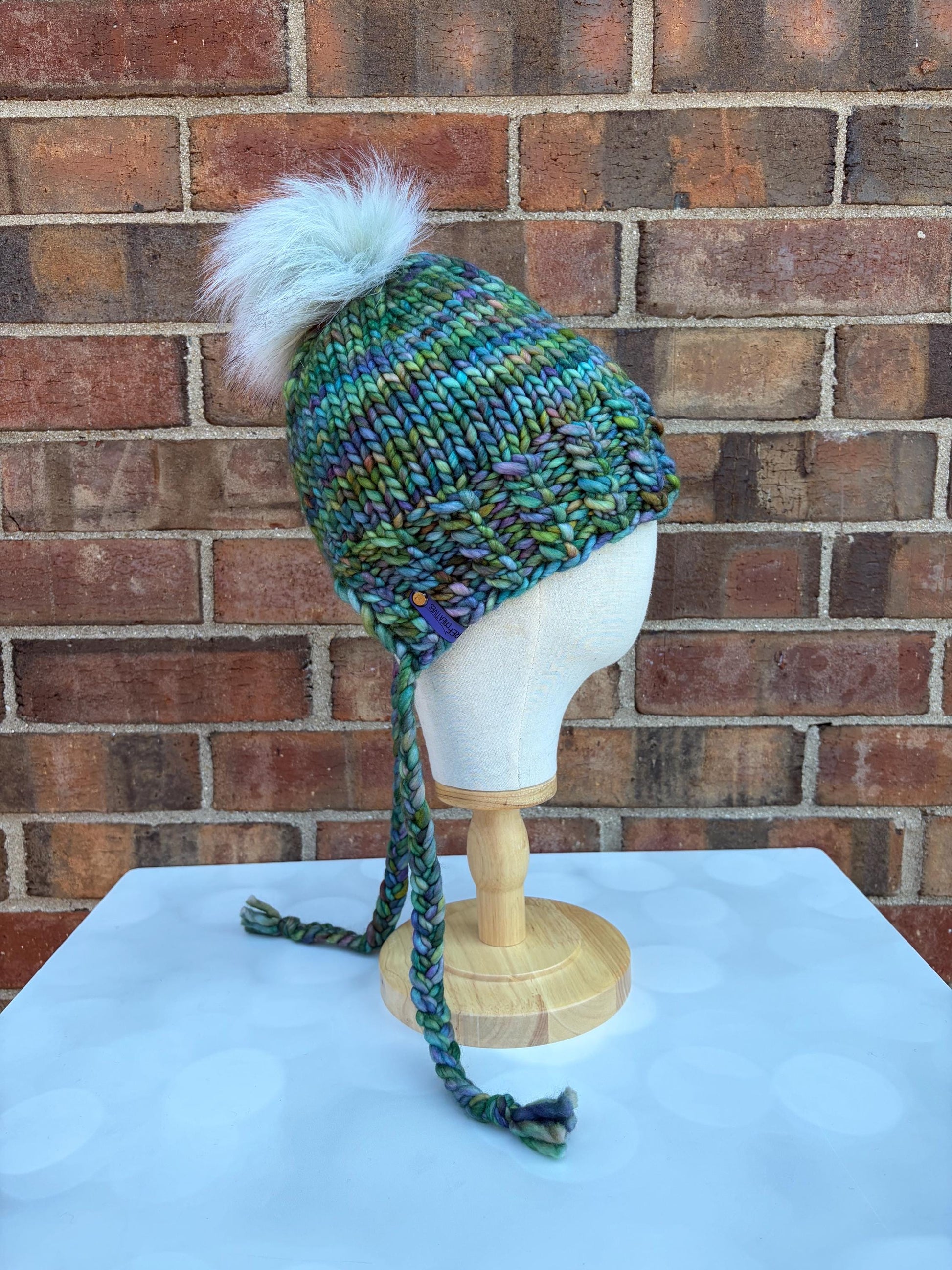 Luxury Green Split Brim Merino Wool Knit Hat - Bonnet Style Knit Hat with Hand Dyed Yarn