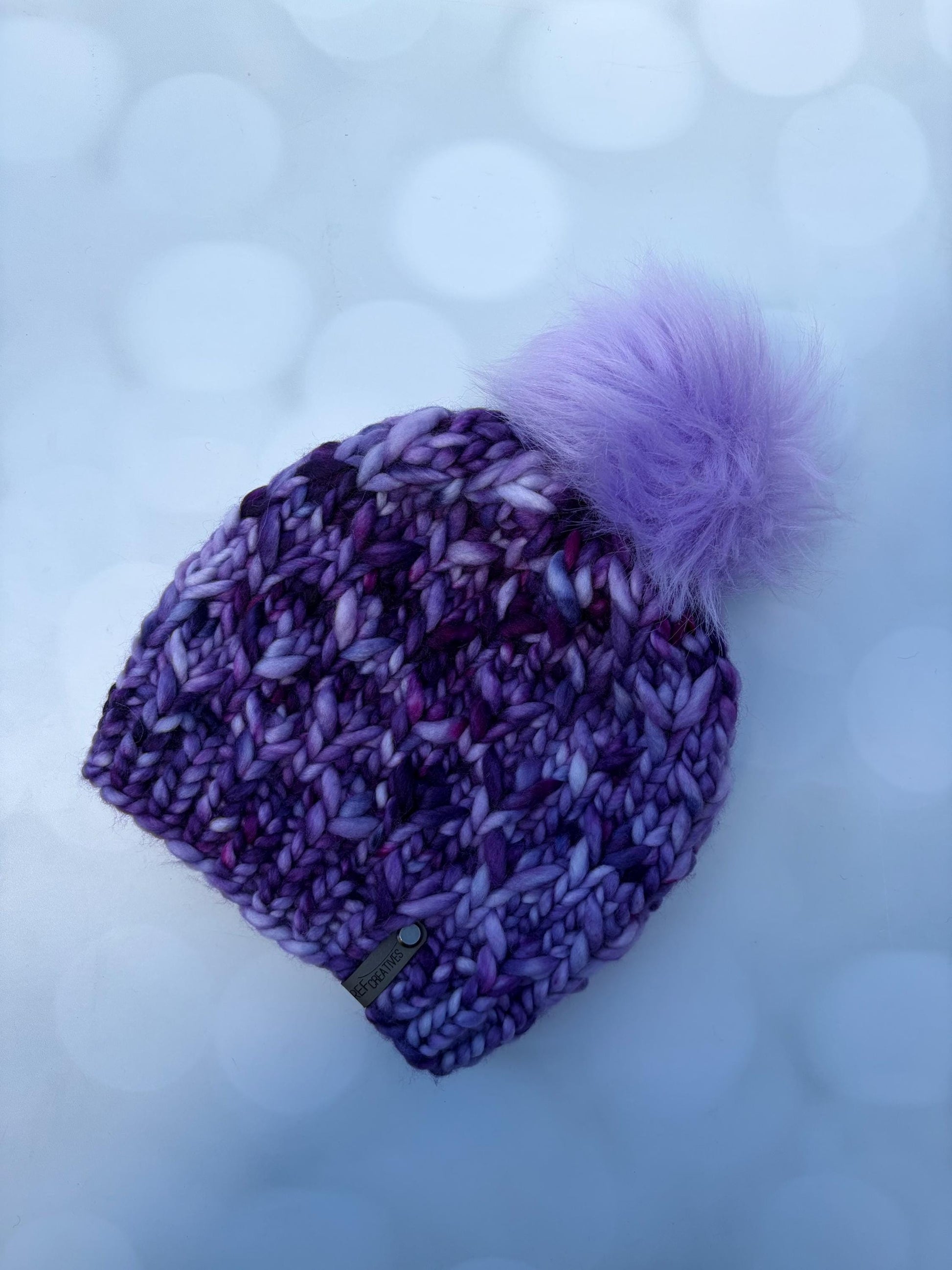Luxury Merino Purple Knit Hat - Rosewood Bloom Beanie Hand Knit Hat with Hand Dyed Yarn