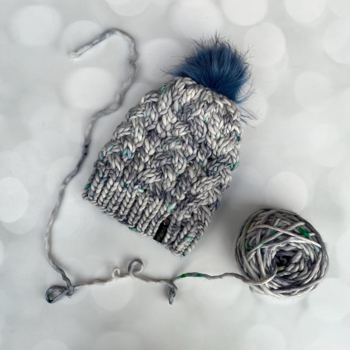 Luxury Sparkly Grey Speckled Cabled Merino Wool Knit Hat - Cables Hand Knit Hat with Hand Dyed Yarn