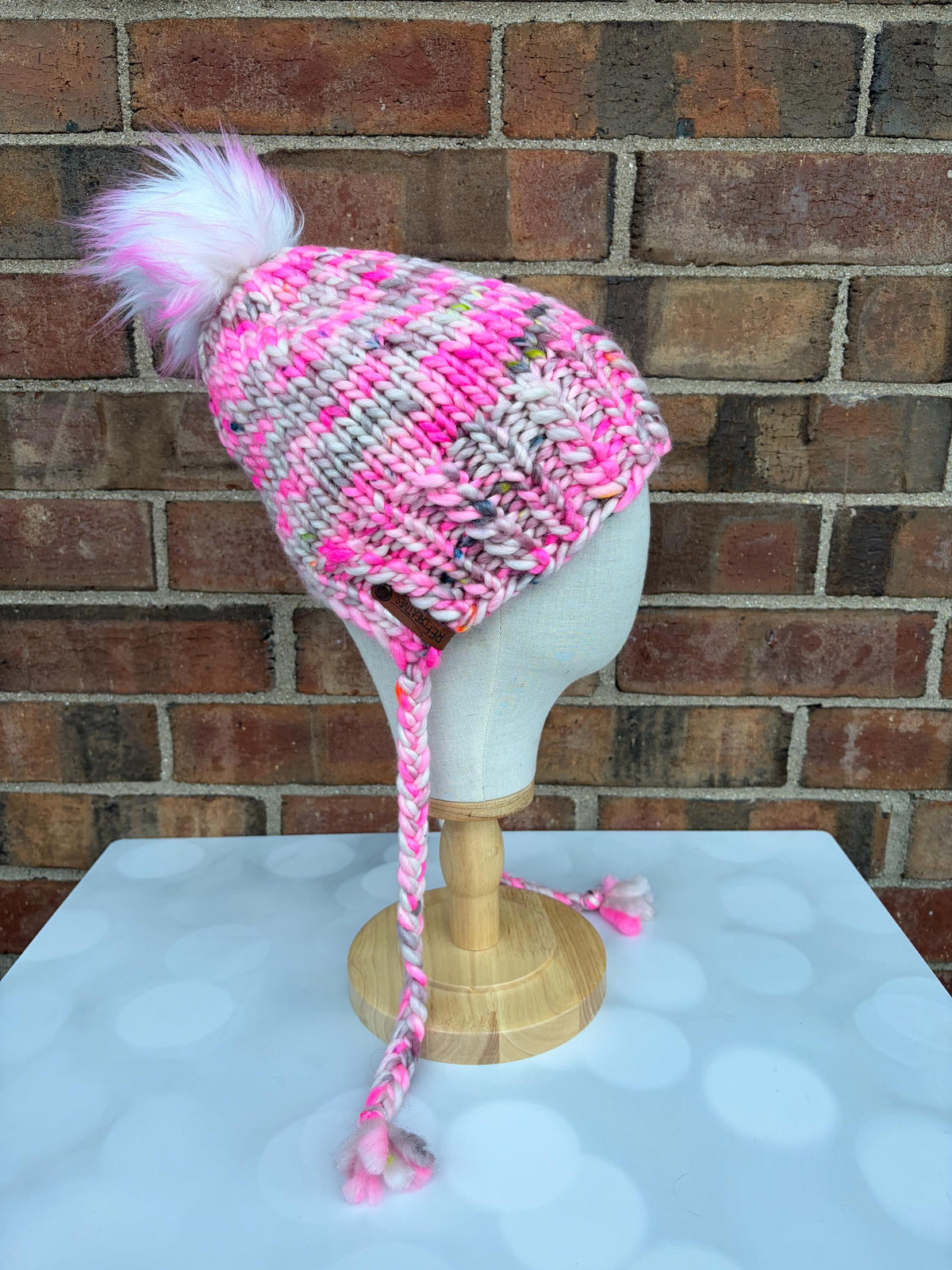 Luxury Sparkly Pink and Beige Split Brim Merino Wool Knit Hat - Bonnet Style Knit Hat with Hand Dyed Yarn