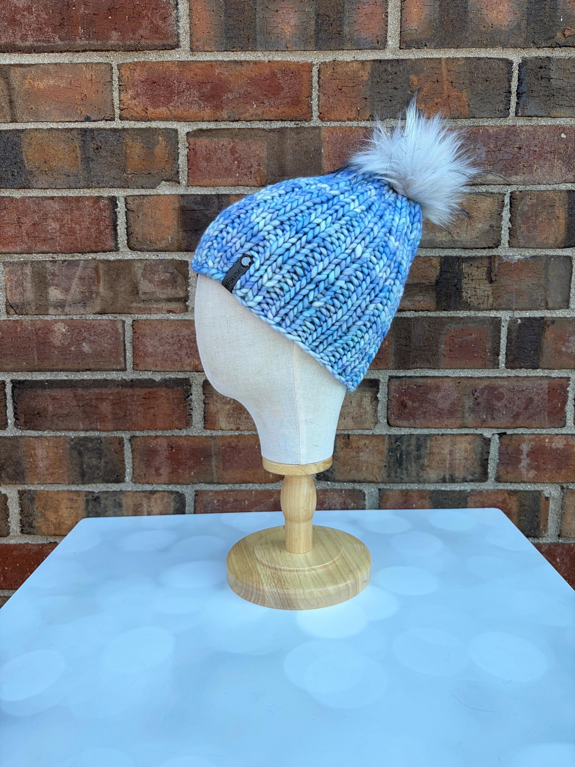 Luxury Light Blue Merino Wool Ribbed Knit Hat - Icy Aquamarine Classic Beanie Hand Knit Hat with Hand Dyed Yarn