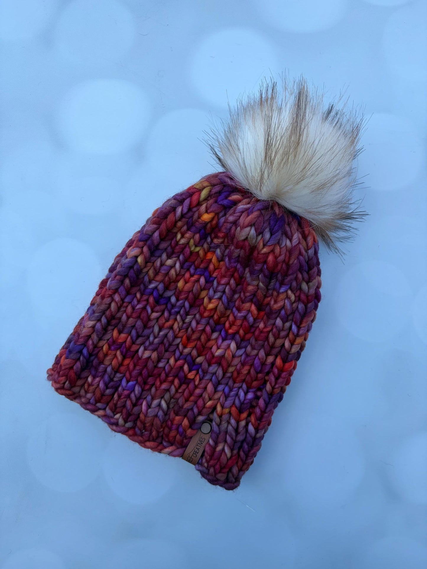 Luxury Deep Sunset Merino Wool Ribbed Knit Hat - Purple, Red, and Orange Classic Beanie Hand Knit Hat with Hand Dyed Yarn