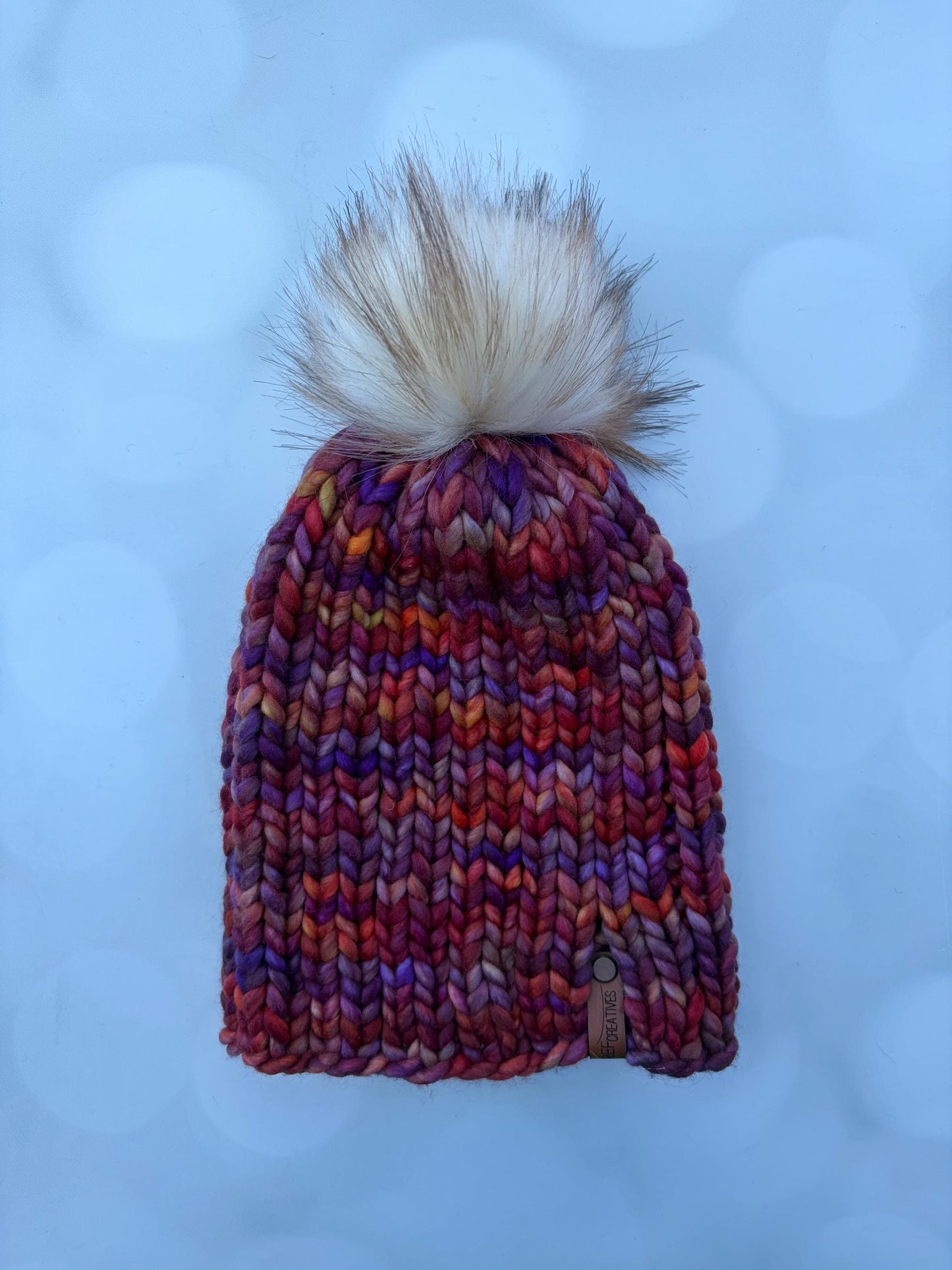Luxury Deep Sunset Merino Wool Ribbed Knit Hat - Purple, Red, and Orange Classic Beanie Hand Knit Hat with Hand Dyed Yarn