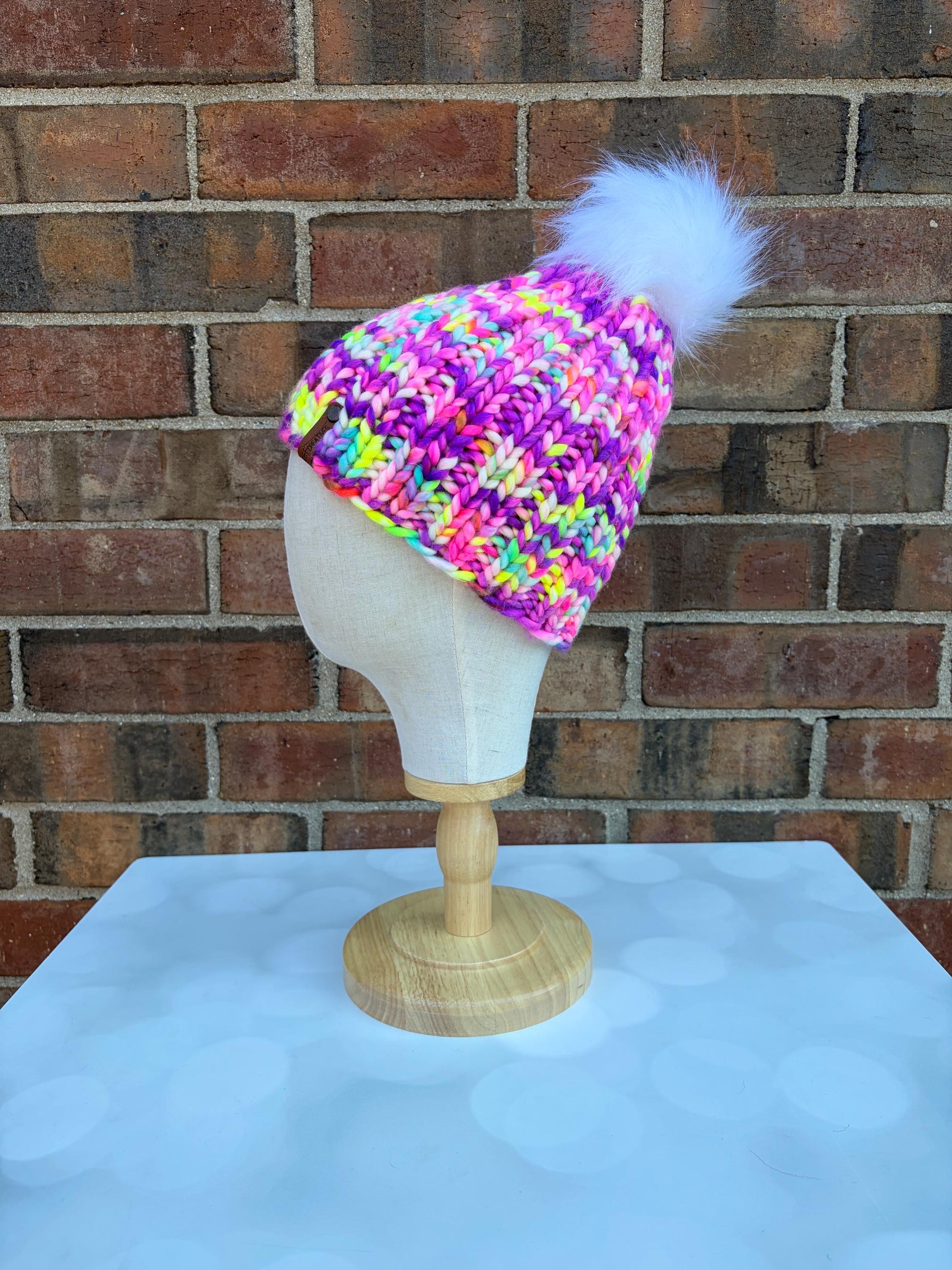 Luxury Purple Merino Wool Ribbed Knit Hat - Neon Classic Beanie Hand Knit Hat with Hand Dyed Yarn