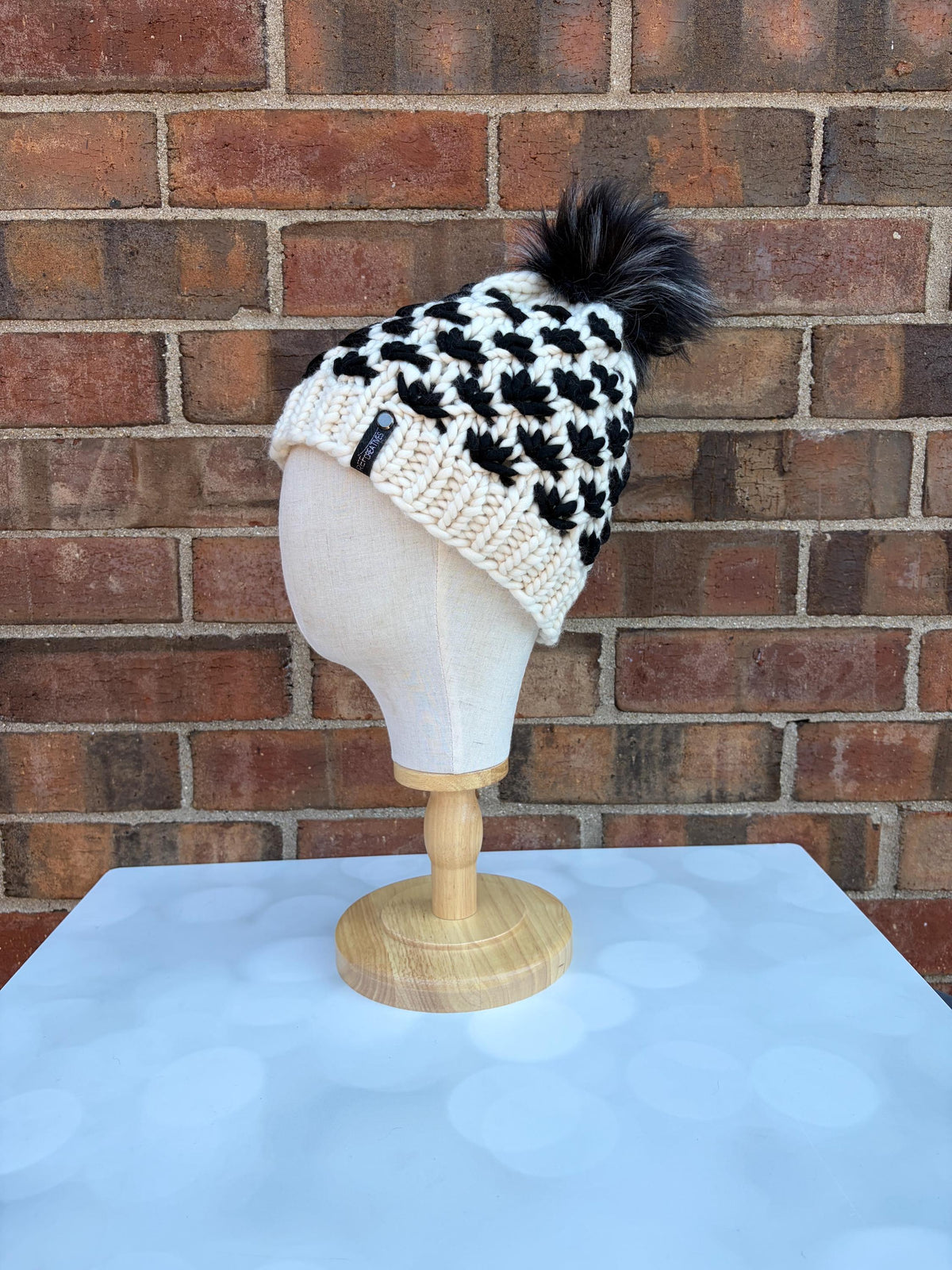 Luxury Black and White Merino Wool Knit Hat - Neutral Lotus Flower Beanie Hand Knit Hat with Hand Dyed Yarn