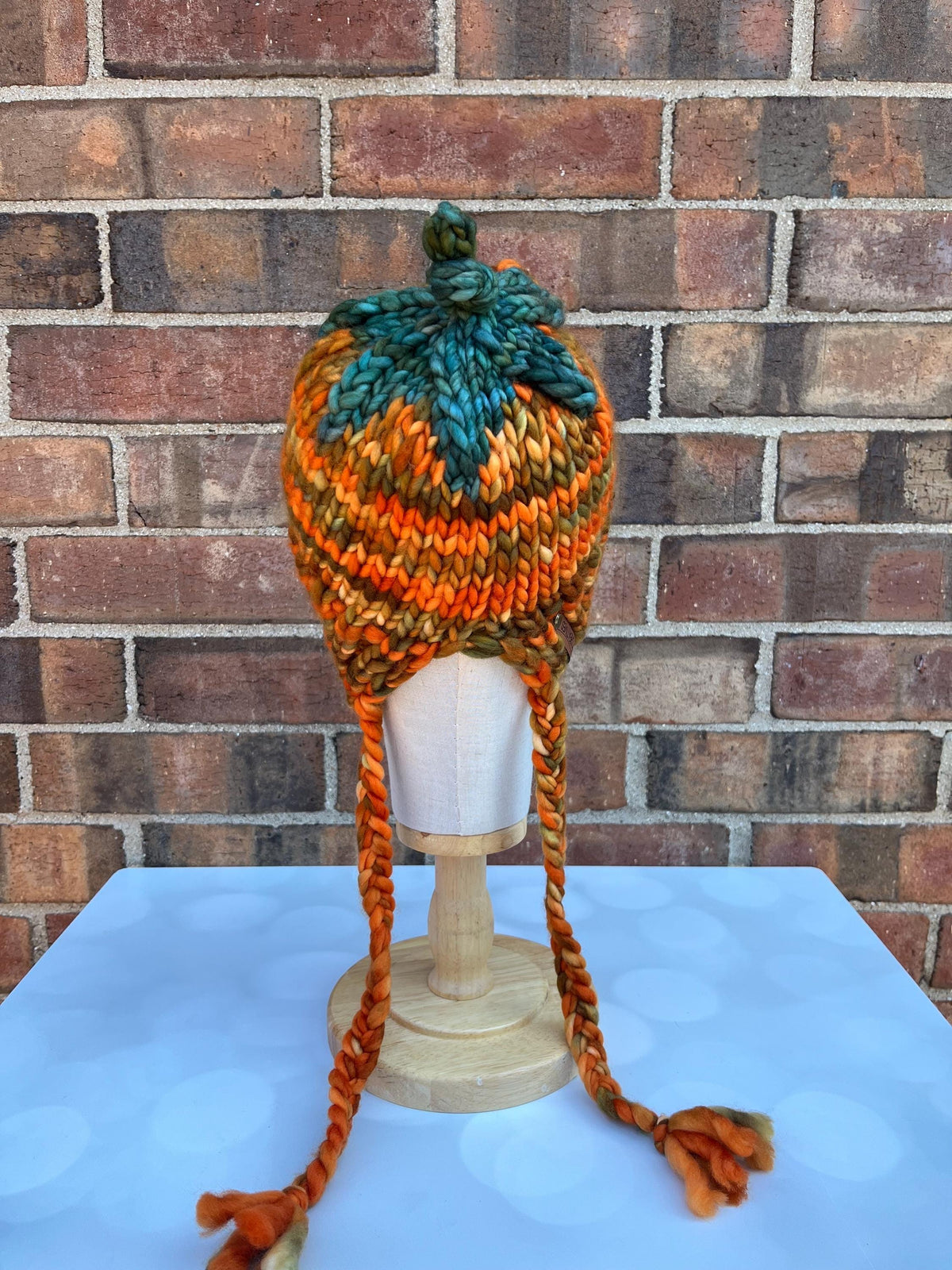 Luxury Orange Pumpkin Split Brim Merino Wool Knit Hat - Bonnet Style Knit Hat with Hand Dyed Yarn