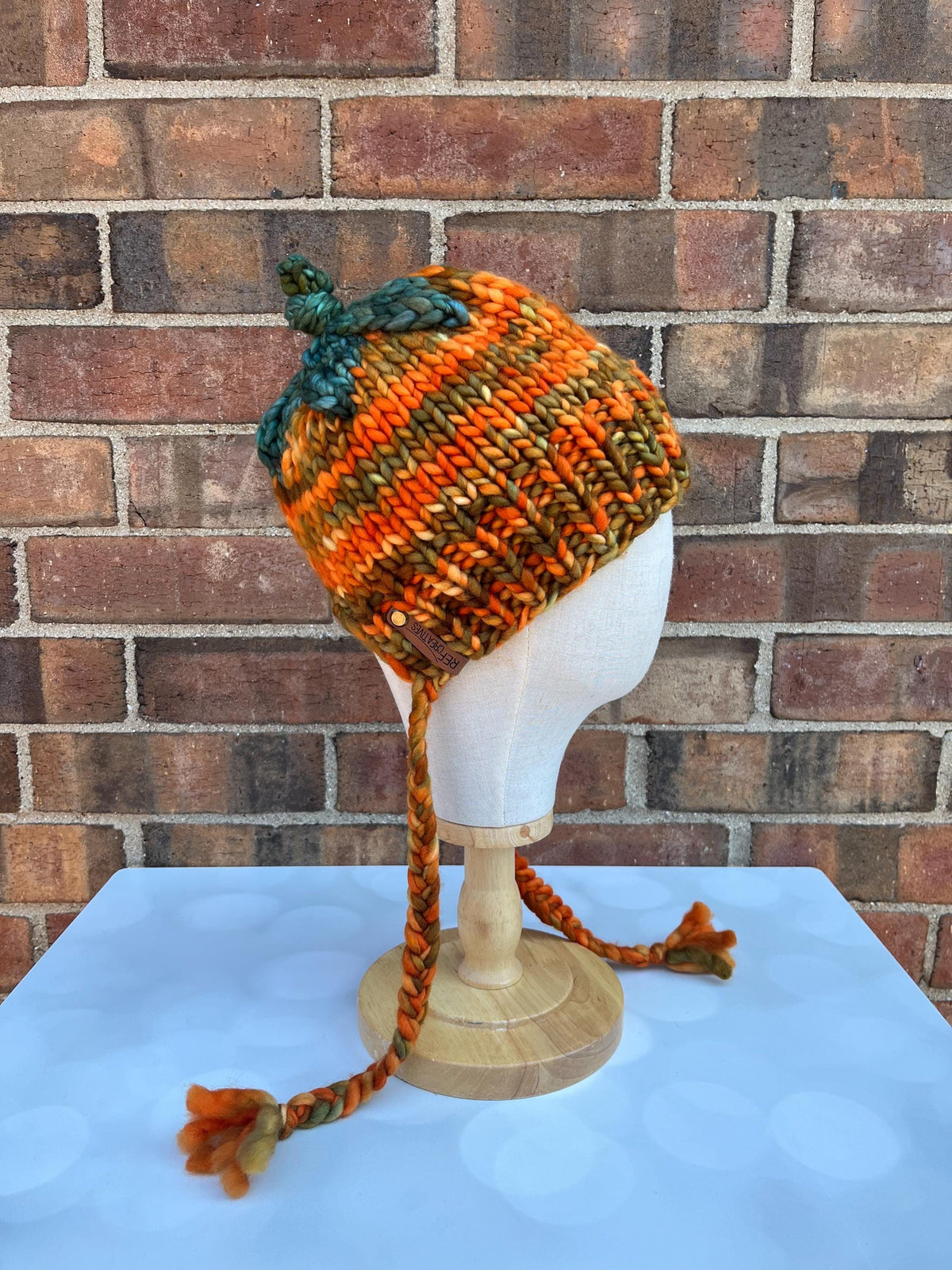 Luxury Orange Pumpkin Split Brim Merino Wool Knit Hat - Bonnet Style Knit Hat with Hand Dyed Yarn